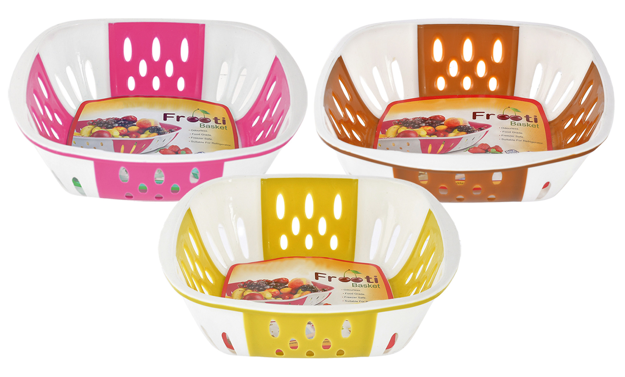 Kuber Industries Medium Plastic Fruit, vegetable Storage Basket-(Pink & Brown & Green)-HS42KUBMART25319