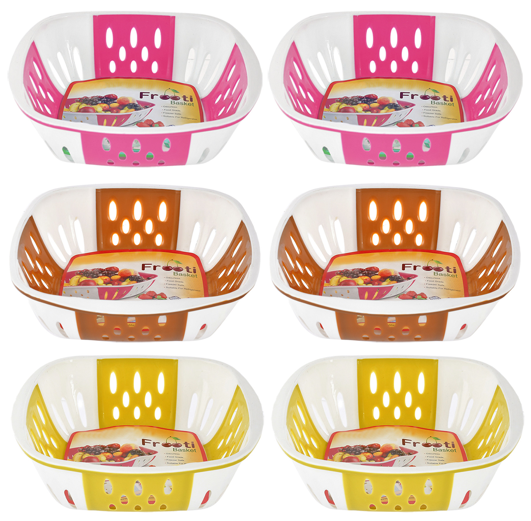 Kuber Industries Medium Plastic Fruit, vegetable Storage Basket-(Pink & Brown & Green)-HS42KUBMART25319