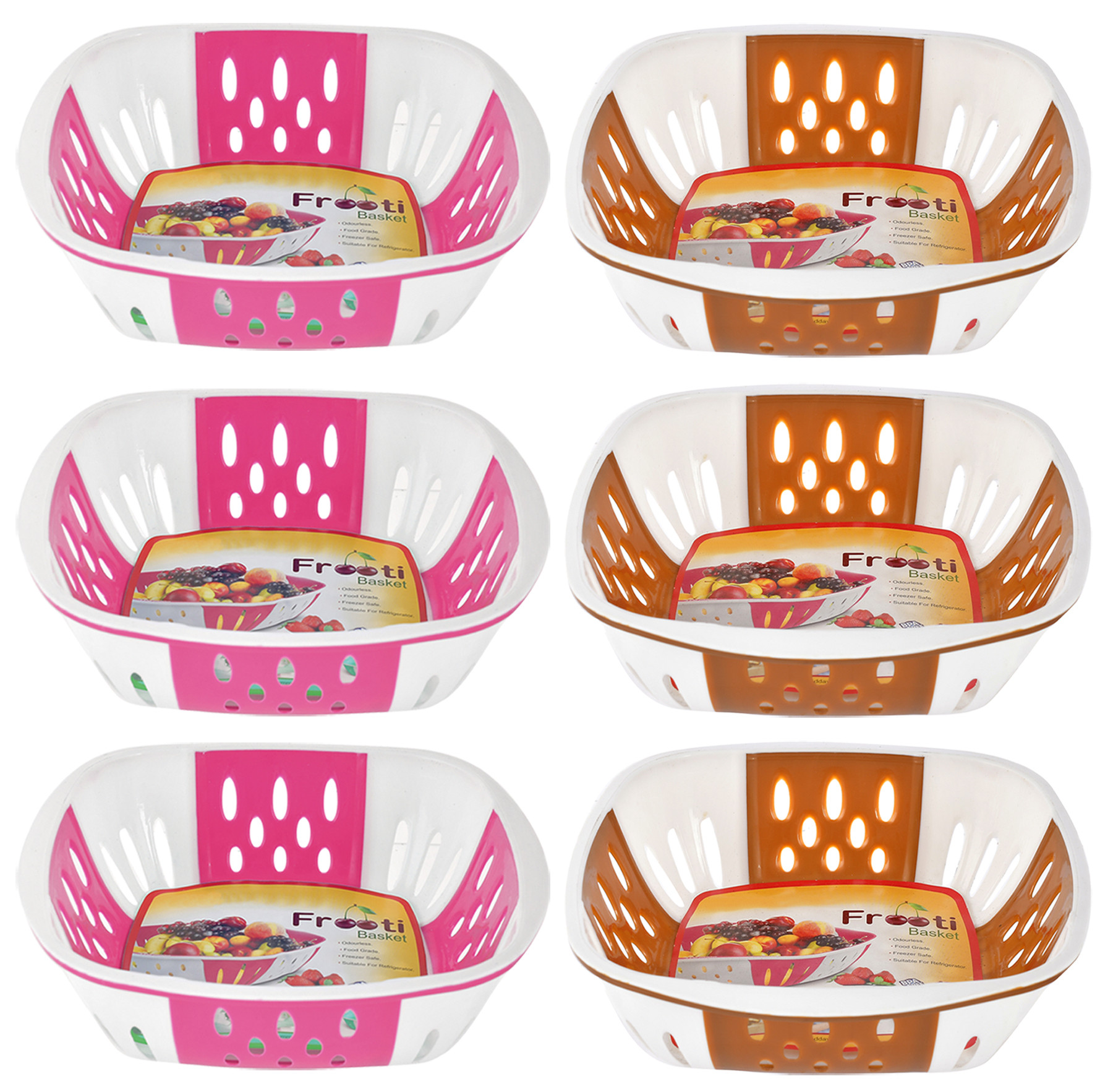 Kuber Industries Medium Plastic Fruit, vegetable Storage Basket-(Pink & Brown)-HS42KUBMART25311