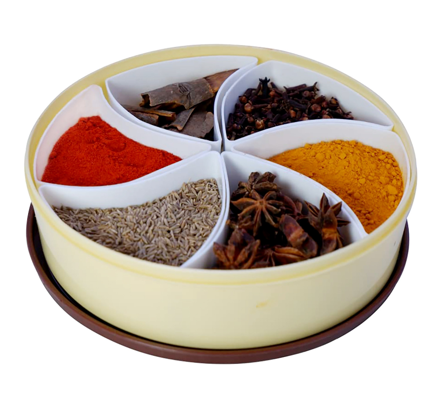 Kuber Industries Medium Plastic Masala Box With 6 Containers & 1 Spoon (Cream)-HS43KUBMART25881