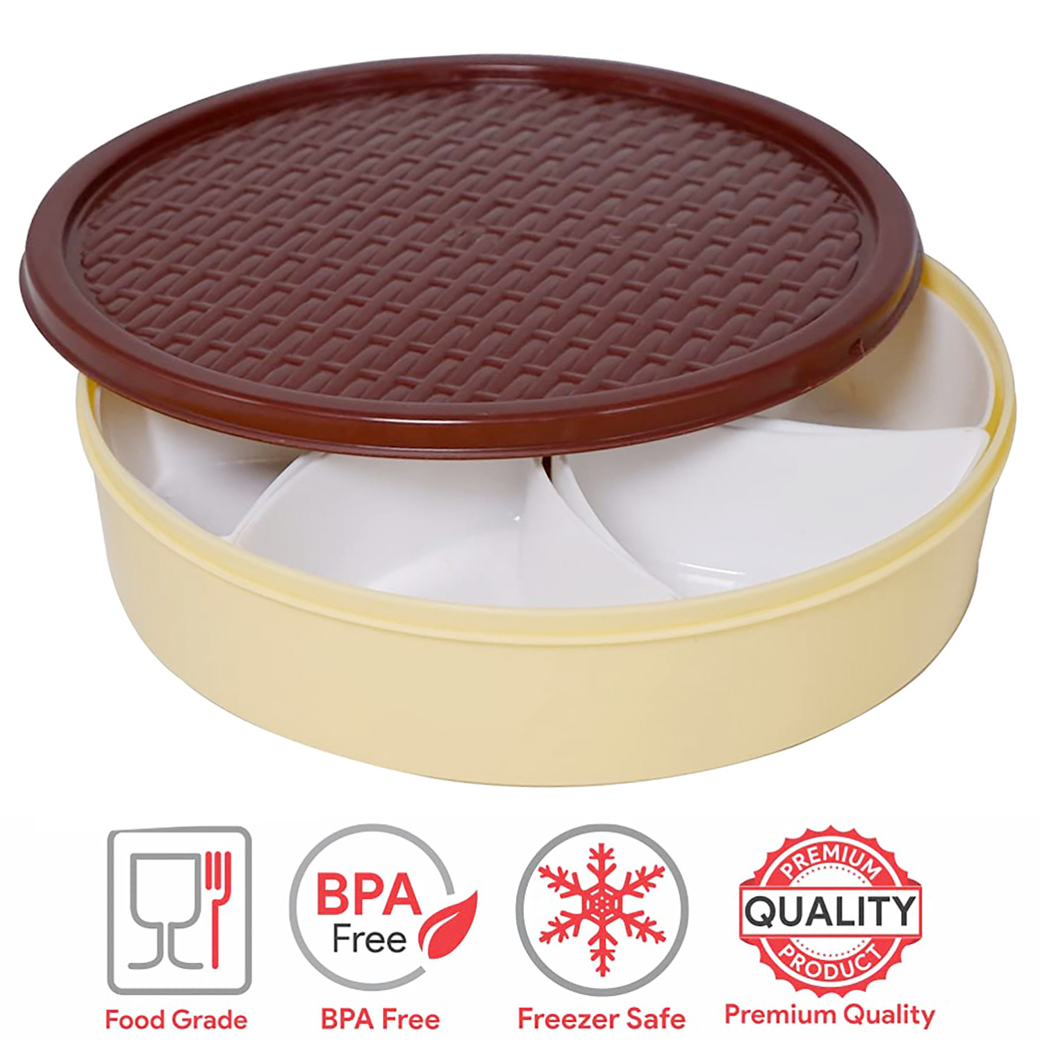 Kuber Industries Medium Plastic Masala Box With 6 Containers & 1 Spoon (Cream)-HS43KUBMART25881