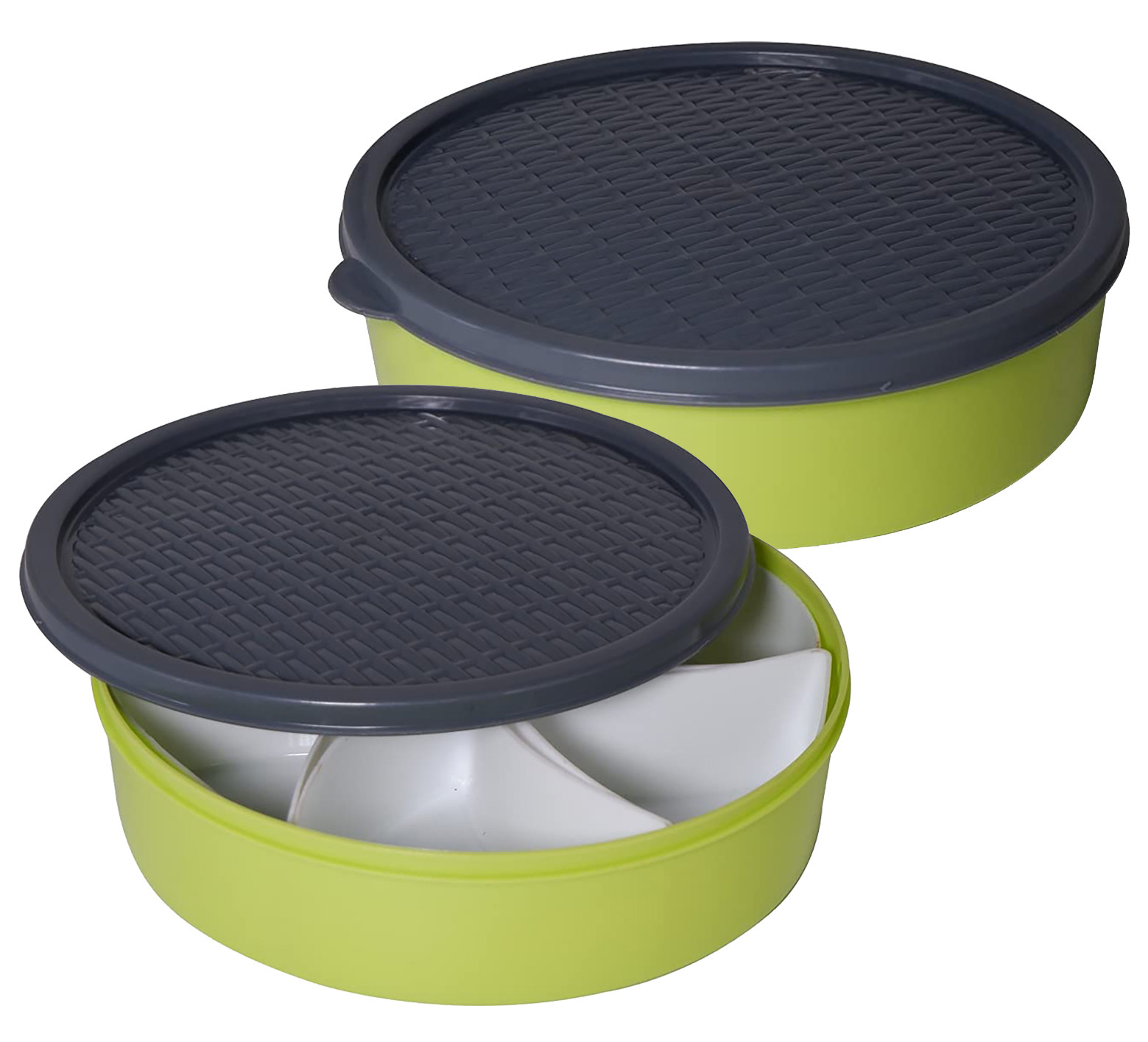 Kuber Industries Medium Plastic Masala Box With 6 Containers & 1 Spoon (Green)-HS43KUBMART25889