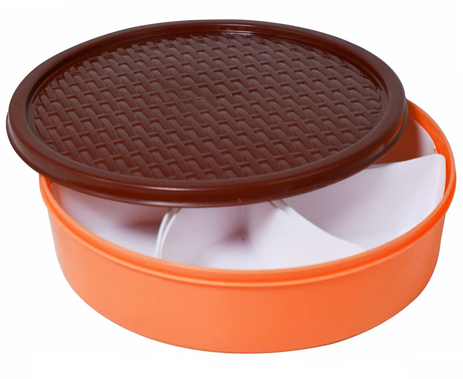 Kuber Industries Medium Plastic Masala Box With 6 Containers & 1 Spoon (Orange)-HS43KUBMART25885