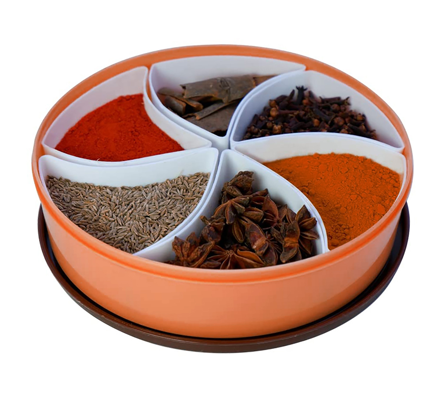 Kuber Industries Medium Plastic Masala Box With 6 Containers & 1 Spoon (Orange)-HS43KUBMART25885