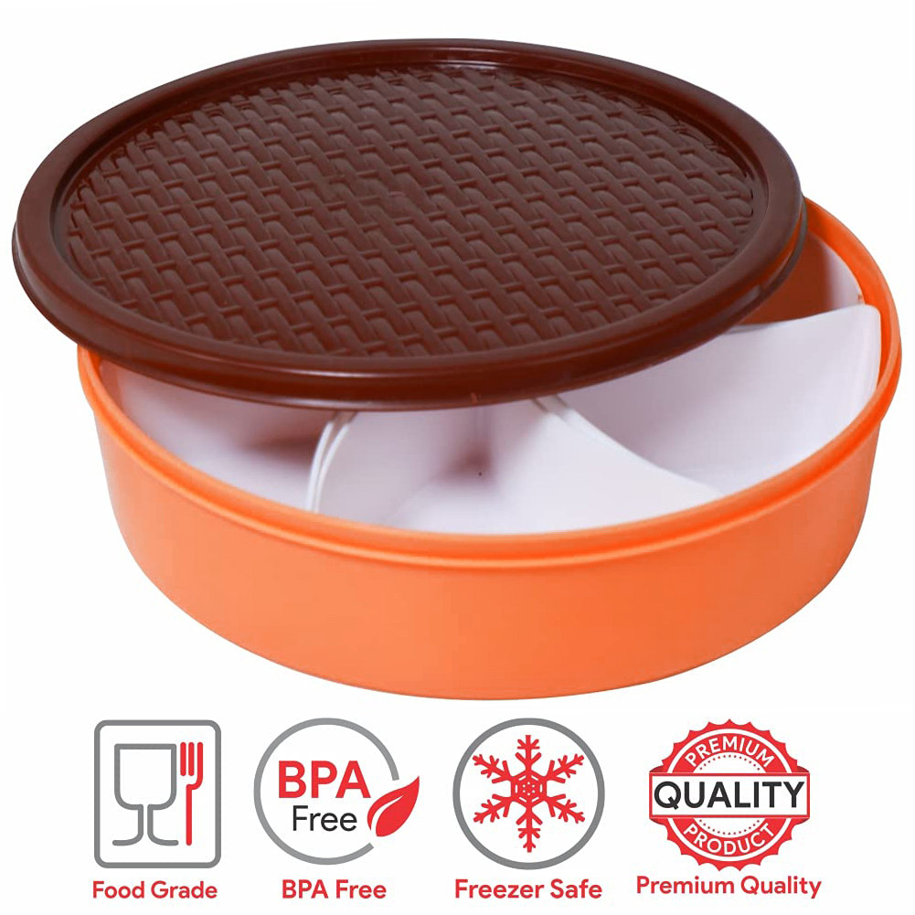 Kuber Industries Medium Plastic Masala Box With 6 Containers & 1 Spoon (Orange)-HS43KUBMART25885