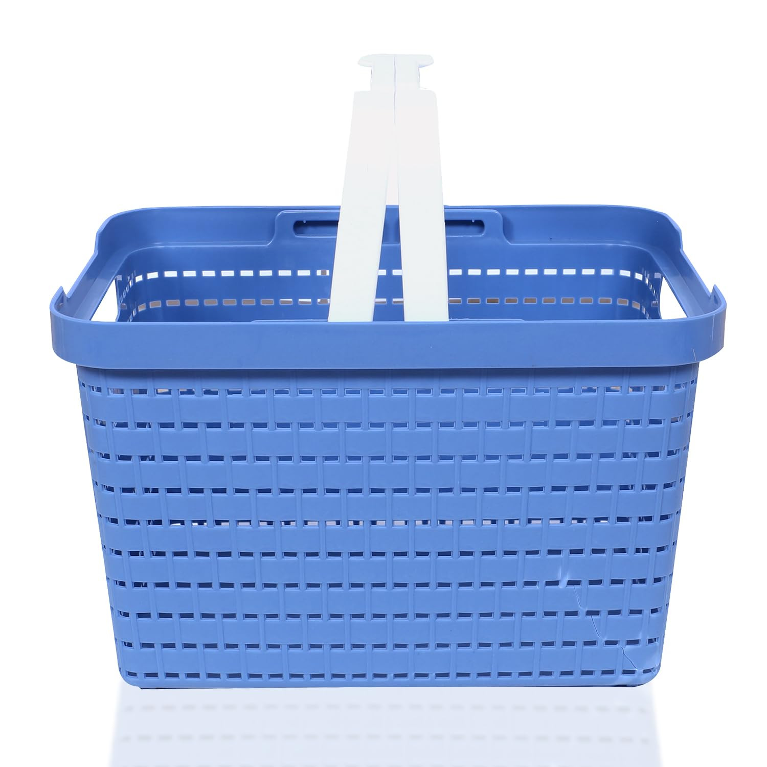 Kuber Industries Medium Plastic Storage Baskets with Foldable Handles  Storage Containers for Fruits  Vegetables  Storage Baskets for Kitchen Books  Stationery Items  Light Blue