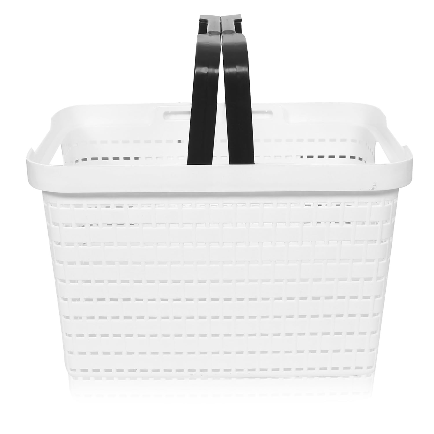 Kuber Industries Medium Plastic Storage Baskets with Foldable Handles  Storage Containers for Fruits  Vegetables  Storage Baskets for Kitchen Books  Stationery Items  White