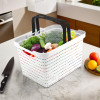 Medium Plastic Storage Baskets with Foldable Handles | Storage Containers for Fruits & Vegetables | Storage Baskets for Kitchen, Books & Stationery Items | White