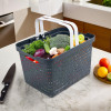 Medium Plastic Storage Baskets with Foldable Handles | Storage Containers for Fruits &amp; Vegetables | Storage Baskets for Kitchen, Books &amp; Stationery Items | Dark Grey