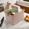 Medium Plastic Storage Baskets with Foldable Handles | Storage Containers for Fruits &amp; Vegetables | Storage Baskets for Kitchen, Books &amp; Stationery Items | Beige