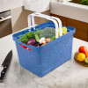 Medium Plastic Storage Baskets with Foldable Handles | Storage Containers for Fruits &amp; Vegetables | Storage Baskets for Kitchen, Books &amp; Stationery Items | Light Blue