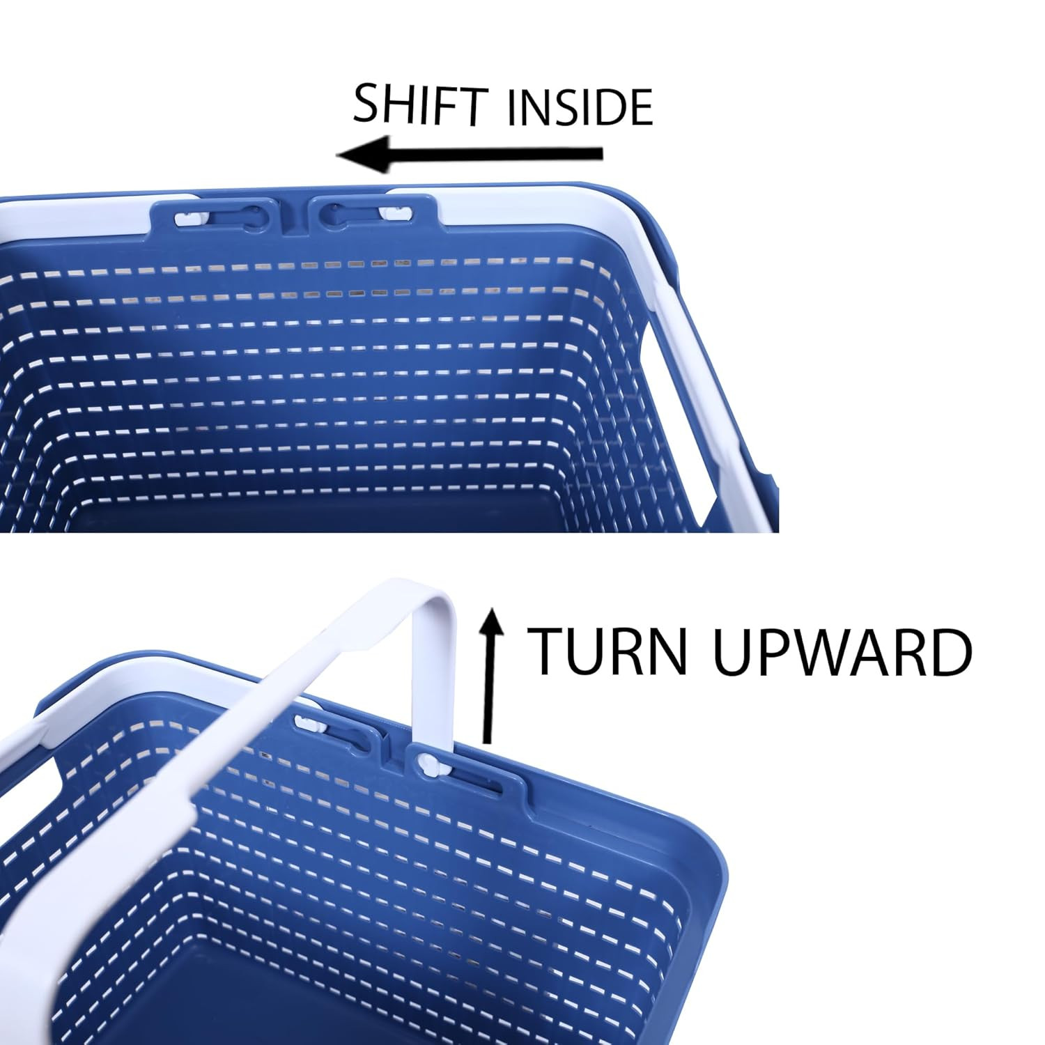 Kuber Industries Medium Plastic Storage Baskets with Foldable Handles  Storage Containers for Fruits  Vegetables  Storage Baskets for Kitchen Books  Stationery Items  Light Blue