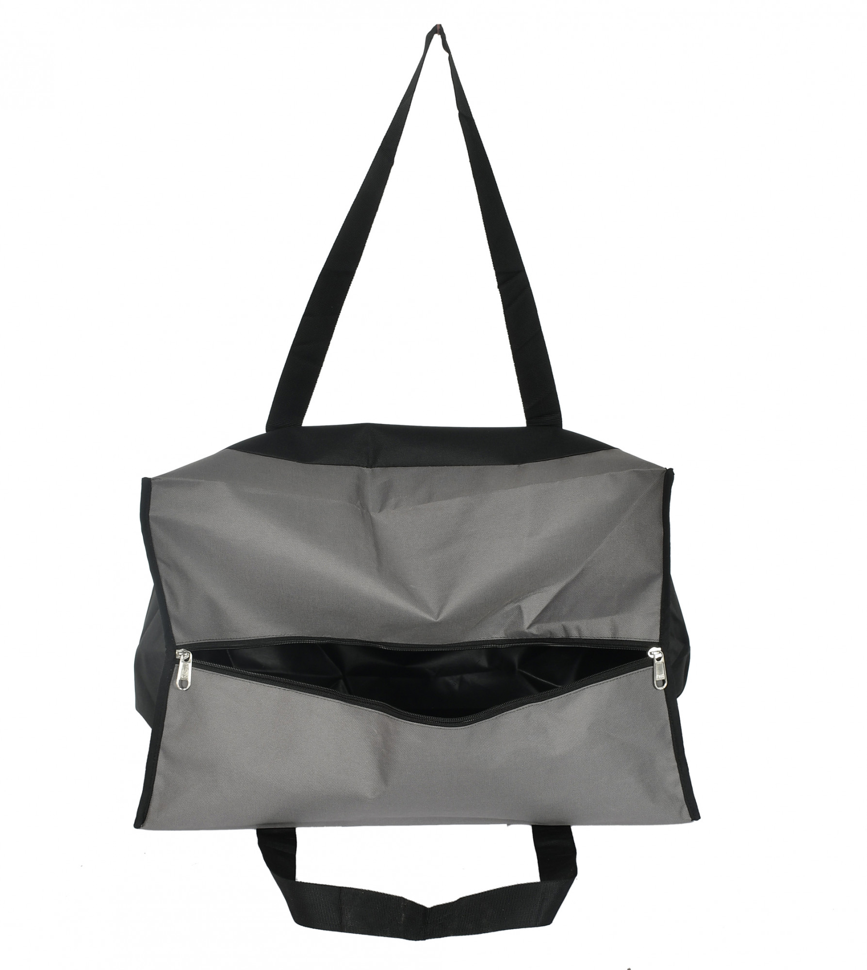 Kuber Industries Medium Size Multi-Purpose Storage Bag/Clothing Storage Organizer/Toy Storage Bag/Stationery Paper Storage Bag with Zipper Closure And Strong Handle (Grey & Black)