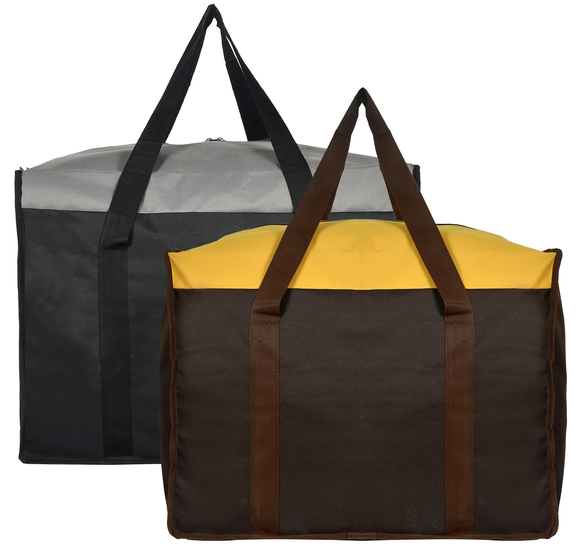 Kuber Industries Medium Size Multi-Purpose Storage Bag/Clothing Storage Organizer/Toy Storage Bag/Stationery Paper Storage Bag with Zipper Closure And Strong Handle-Pack of 2 (Brown & Grey )