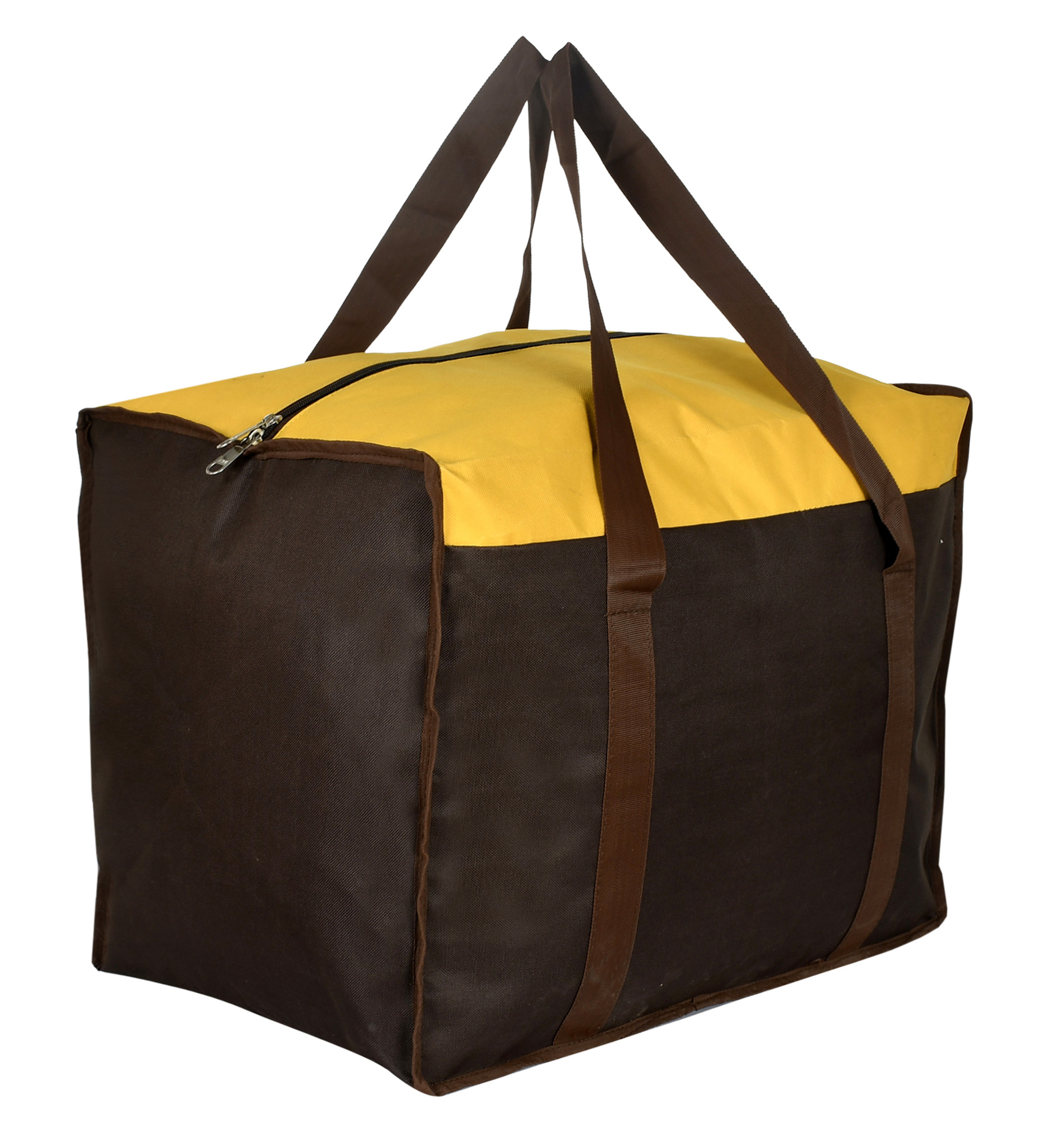 Kuber Industries Medium Size Multi-Purpose Storage Bag/Clothing Storage Organizer/Toy Storage Bag/Stationery Paper Storage Bag with Zipper Closure And Strong Handle-Pack of 2 (Brown & Grey )