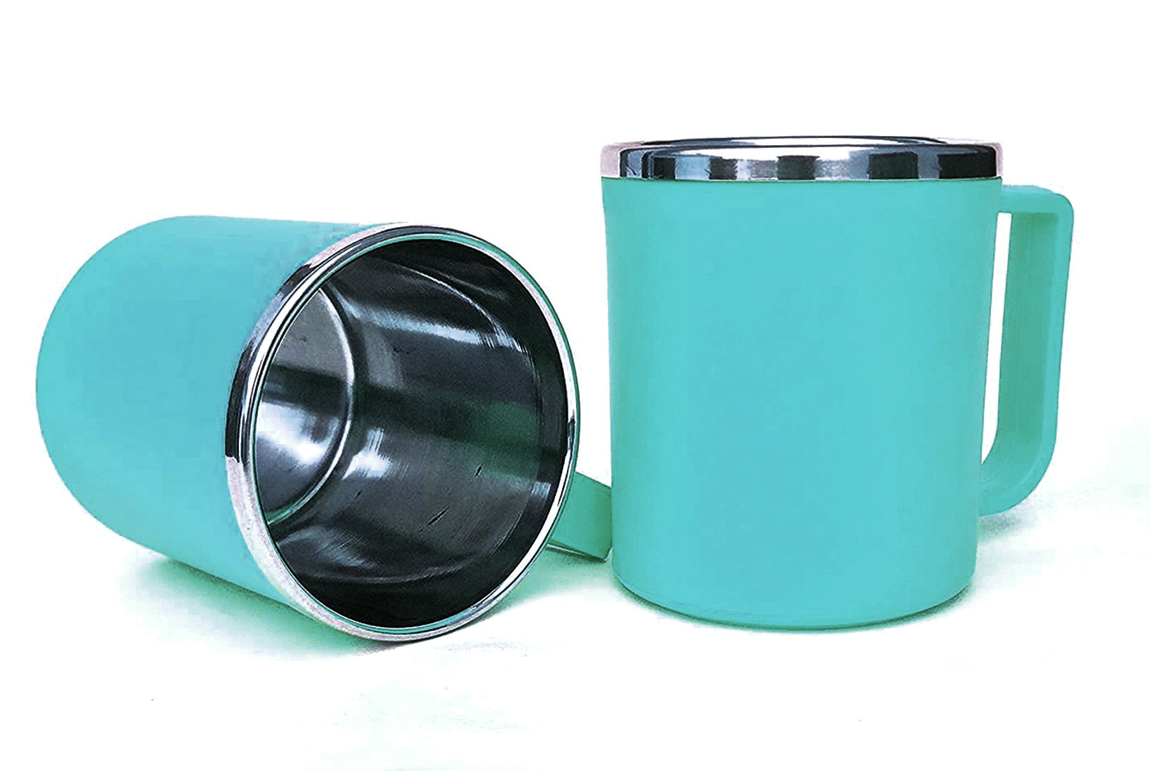 Kuber Industries Medium Size Plastic Steel Cups for Coffee Tea Cocoa, Camping Mugs with Handle, Portable & Easy Clean,(Green)