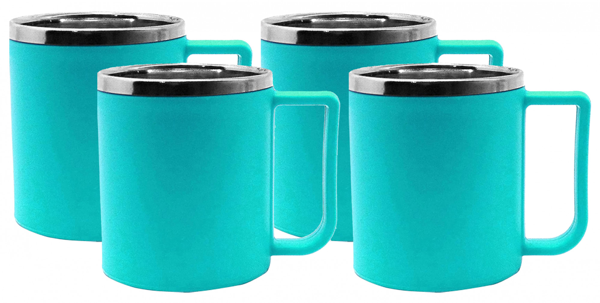 Kuber Industries Medium Size Plastic Steel Cups for Coffee Tea Cocoa, Camping Mugs with Handle, Portable & Easy Clean,(Green)