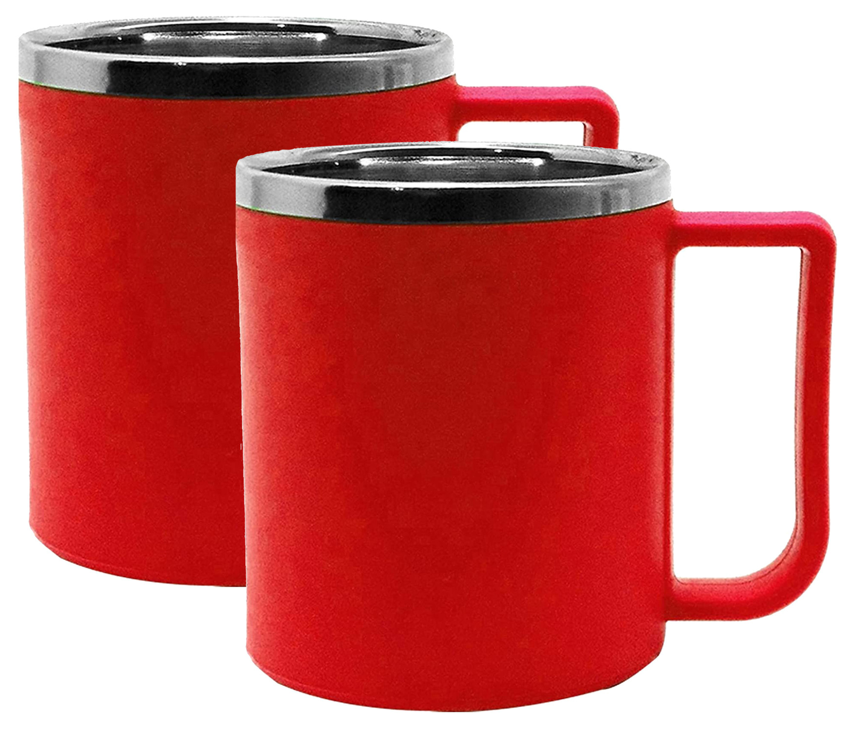 Kuber Industries Medium Size Plastic Steel Cups for Coffee Tea Cocoa, Camping Mugs with Handle, Portable & Easy Clean,(Red)