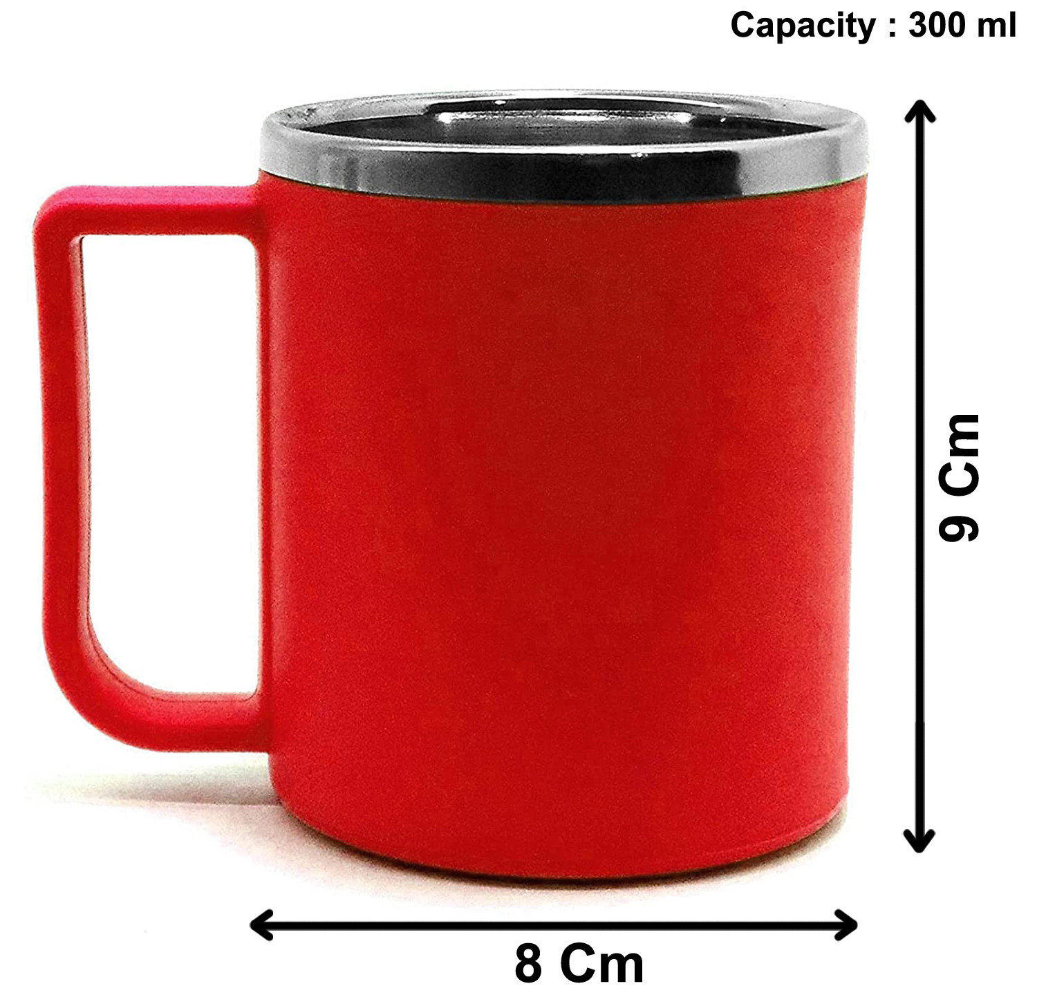 Kuber Industries Medium Size Plastic Steel Cups for Coffee Tea Cocoa, Camping Mugs with Handle, Portable & Easy Clean,(Red)