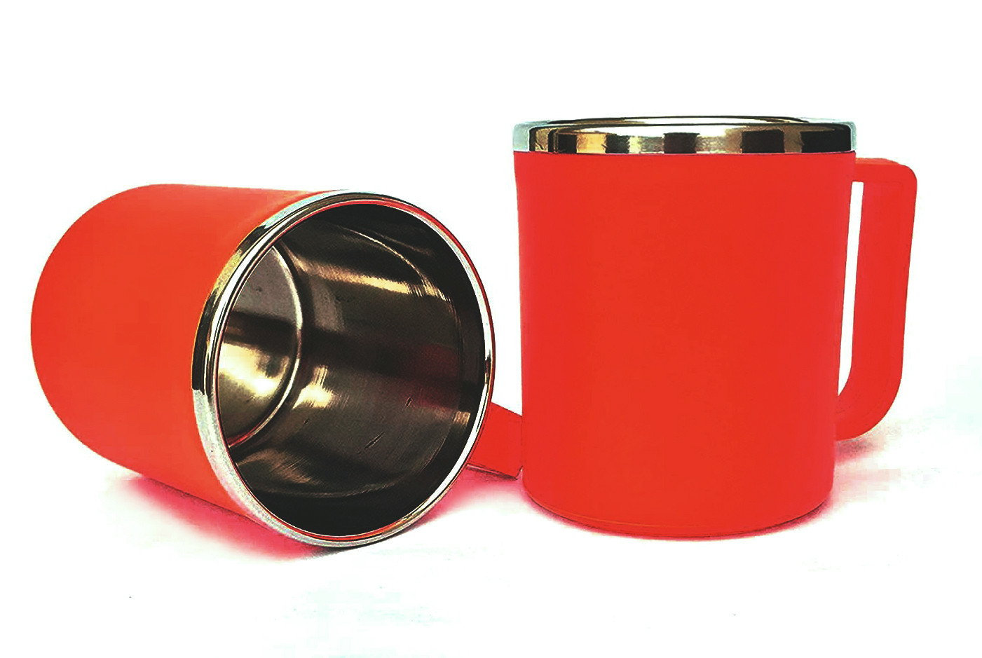 Kuber Industries Medium Size Plastic Steel Cups for Coffee Tea Cocoa, Camping Mugs with Handle, Portable & Easy Clean,(Red)