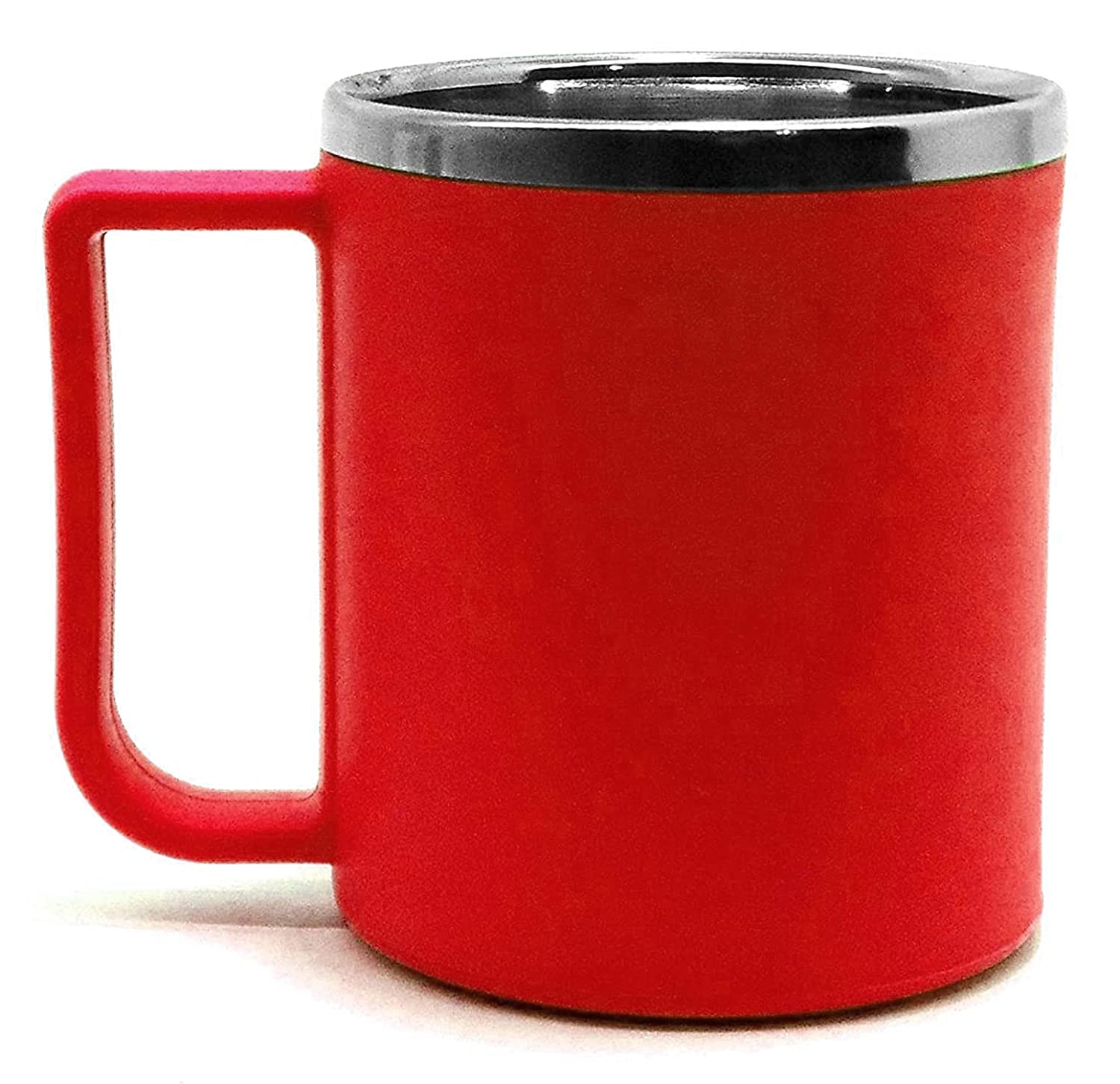 Kuber Industries Medium Size Plastic Steel Cups for Coffee Tea Cocoa, Camping Mugs with Handle, Portable & Easy Clean,(Red)