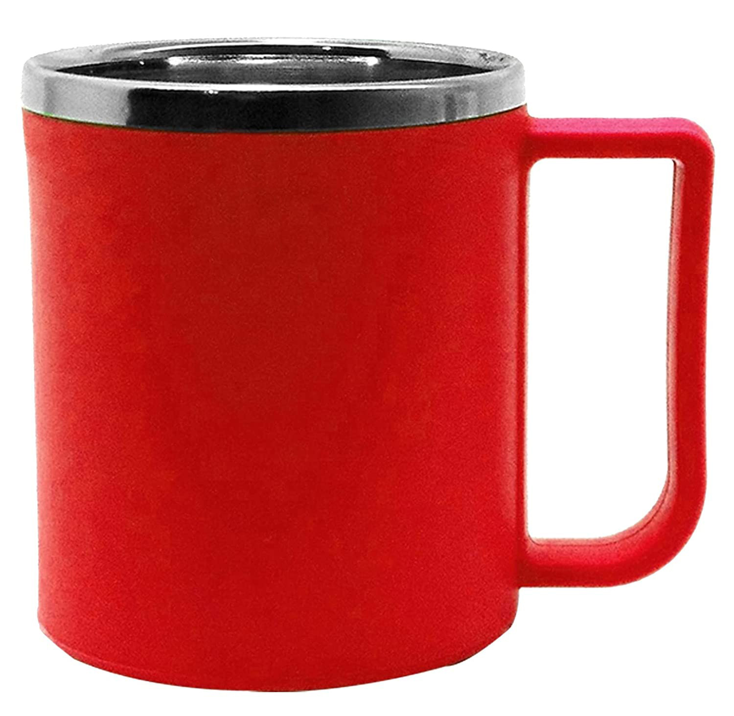 Kuber Industries Medium Size Plastic Steel Cups for Coffee Tea Cocoa, Camping Mugs with Handle, Portable & Easy Clean,(Red)