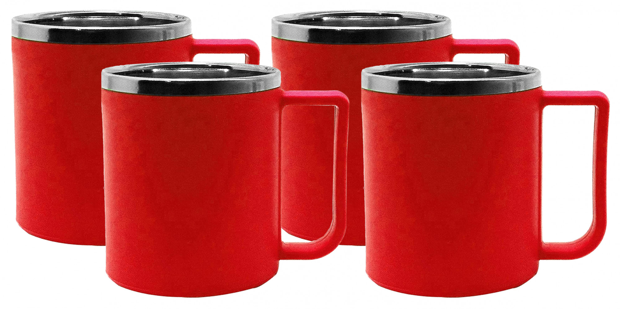 Kuber Industries Medium Size Plastic Steel Cups for Coffee Tea Cocoa, Camping Mugs with Handle, Portable & Easy Clean,(Red)