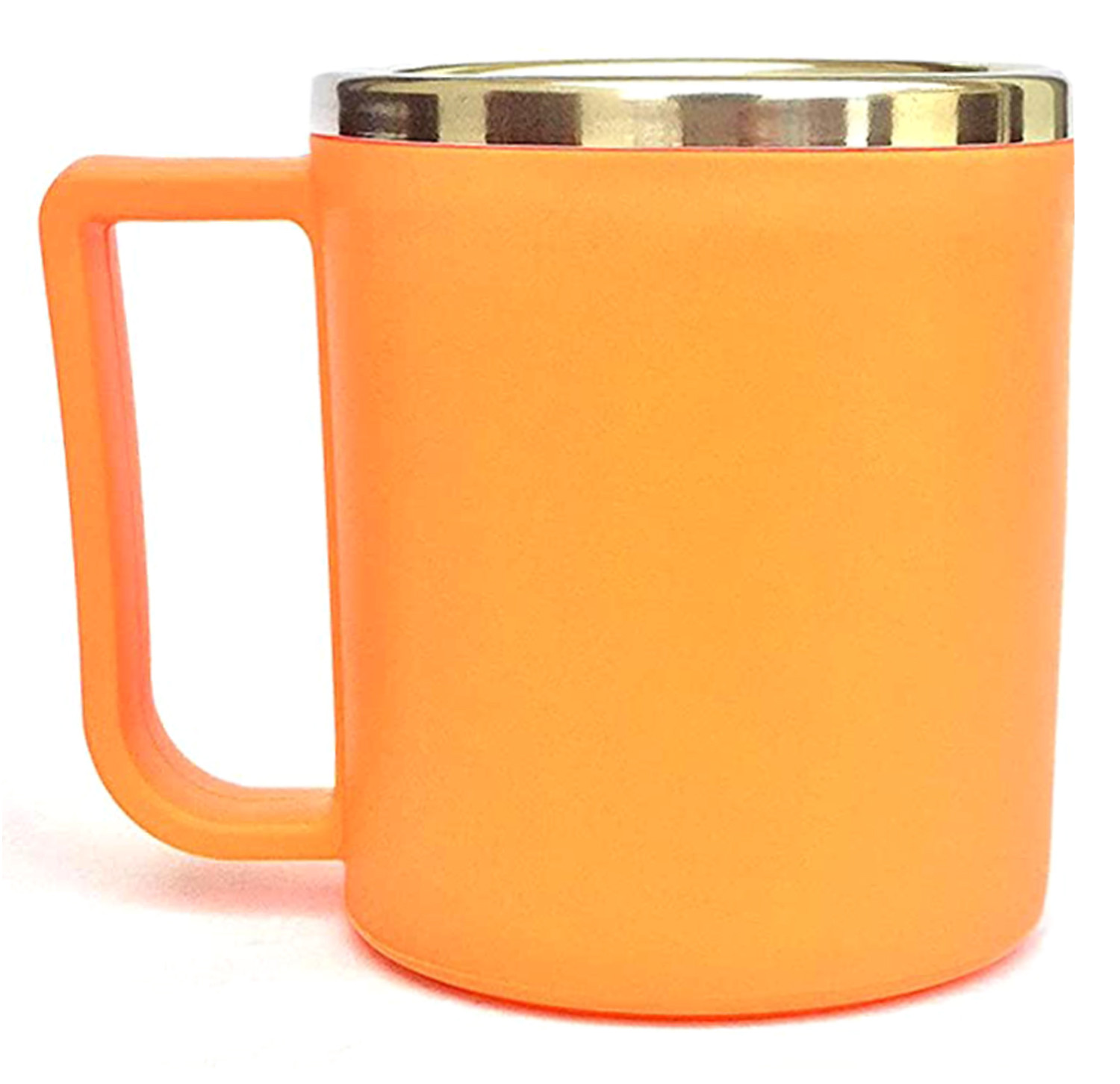 Kuber Industries Medium Size Plastic Steel Cups for Coffee Tea Cocoa, Camping Mugs with Handle, Portable & Easy Clean,(Orange)