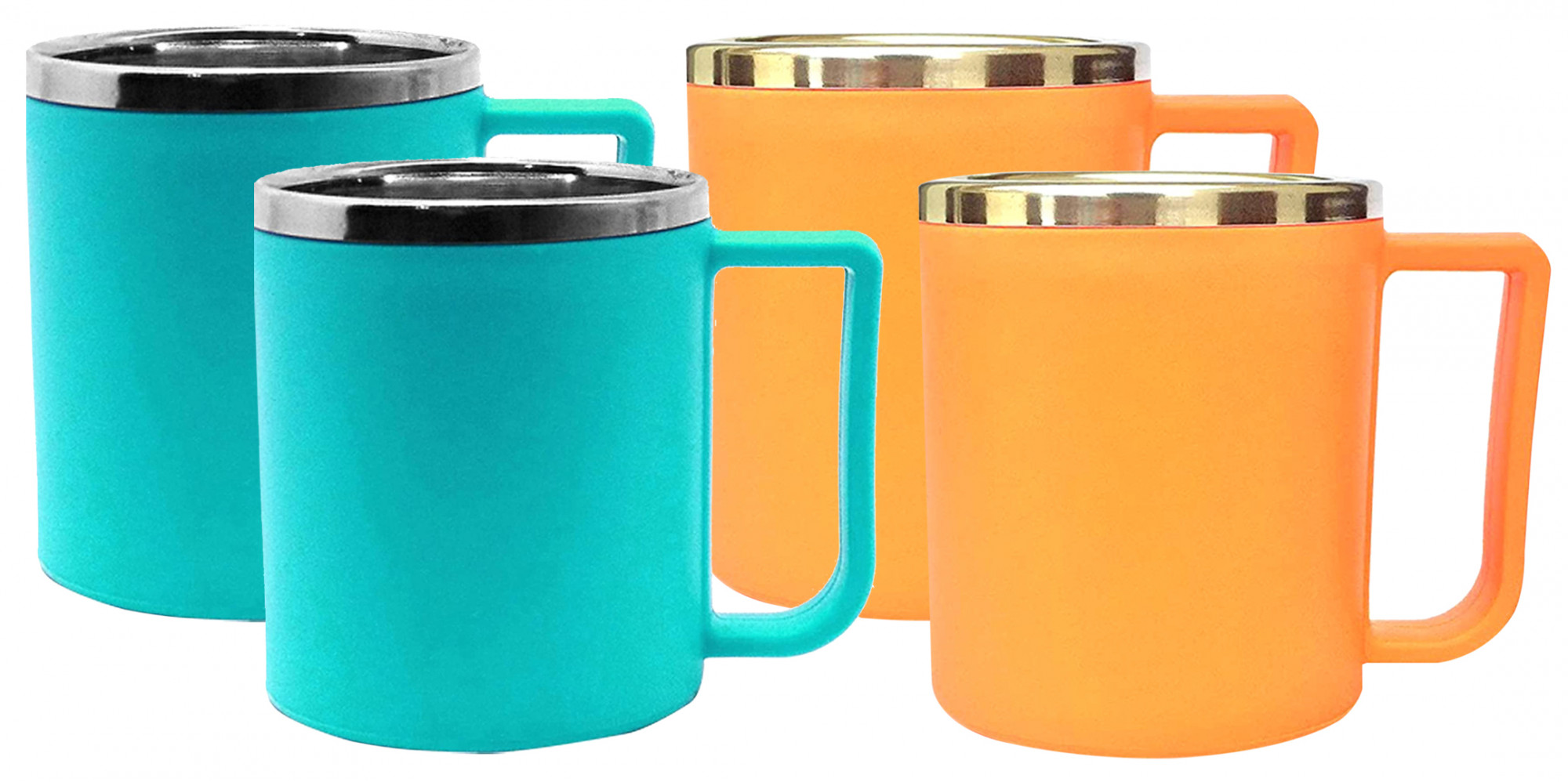 Kuber Industries Medium Size Plastic Steel Cups for Coffee Tea Cocoa, Camping Mugs with Handle, Portable & Easy Clean,(Green & Orange)