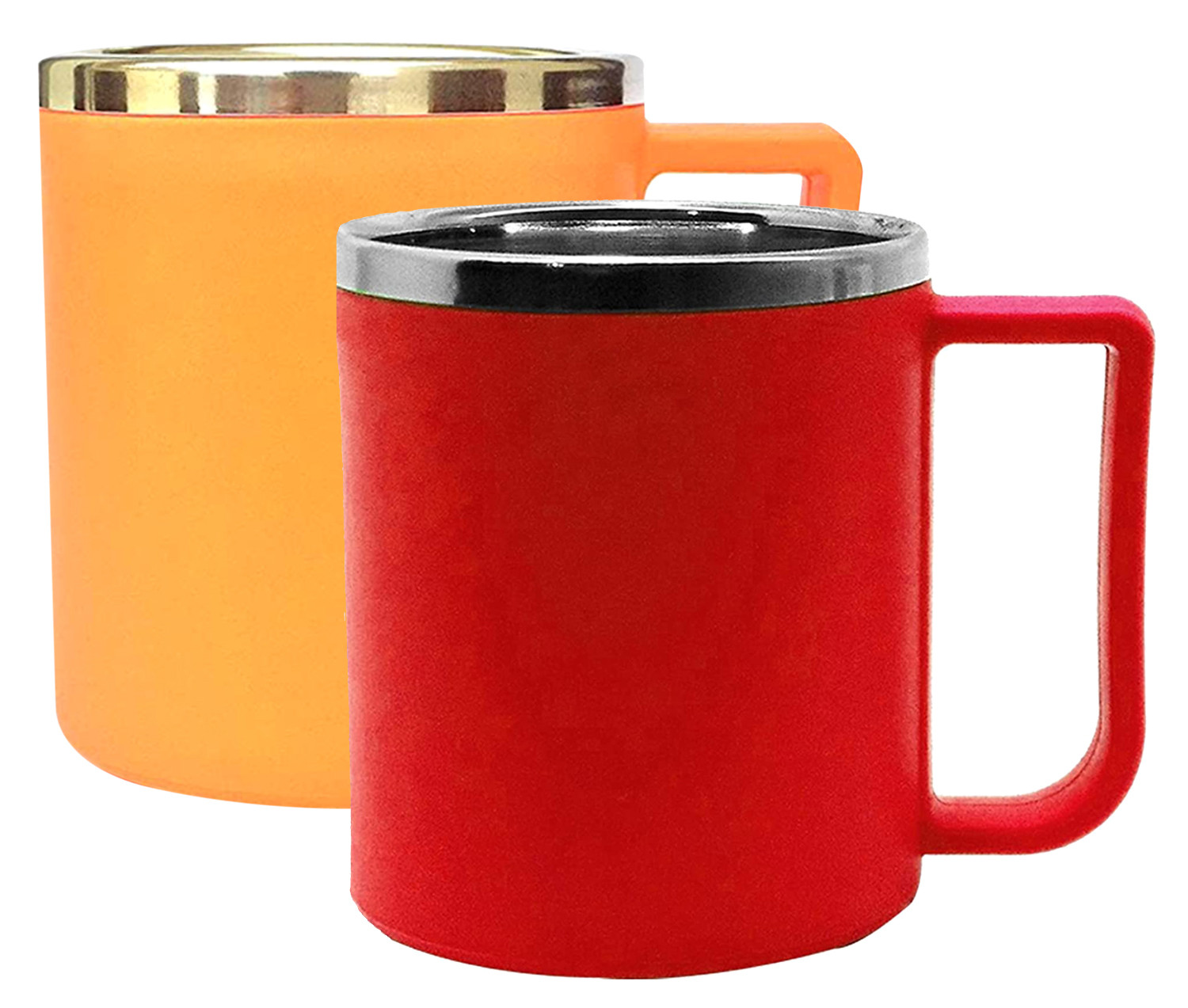 Kuber Industries Medium Size Plastic Steel Cups for Coffee Tea Cocoa, Camping Mugs with Handle, Portable & Easy Clean,(Red & Orange)