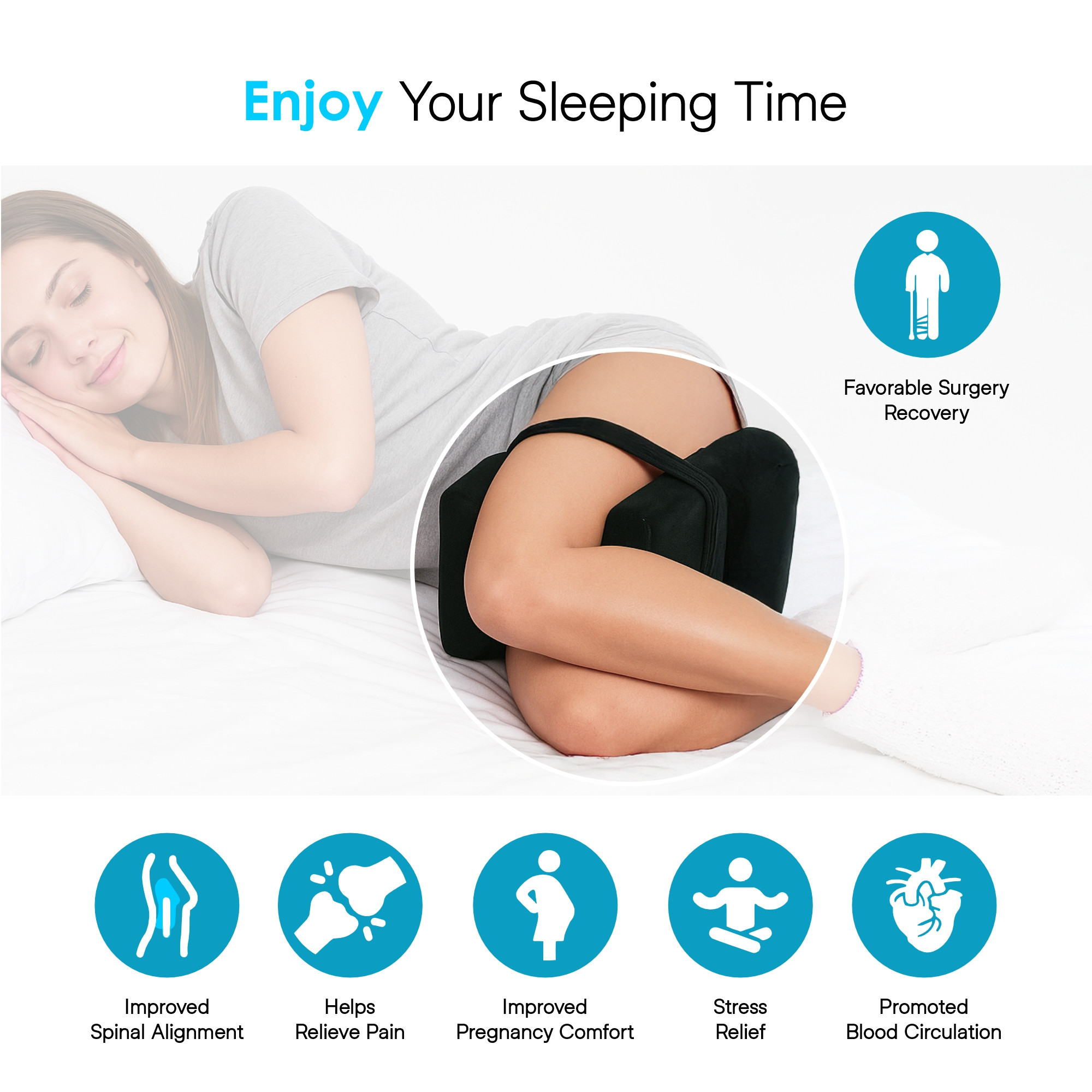 Kuber Industries Memory Foam Knock Knee Corrector with Zip  Leg Pillow for Sleeping  Knee Pillow for Side Sleep and Relief from Back Pain  Black