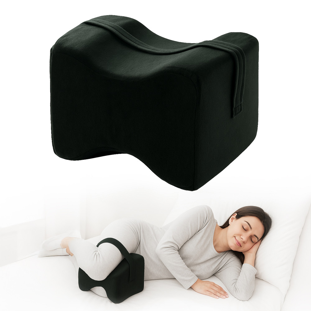 Image of Kuber Industries Memory Foam Knock Knee Corrector with Zip | Leg Pillow for Sleeping | Knee Pillow for Side Sleep and Relief from Back Pain | Black