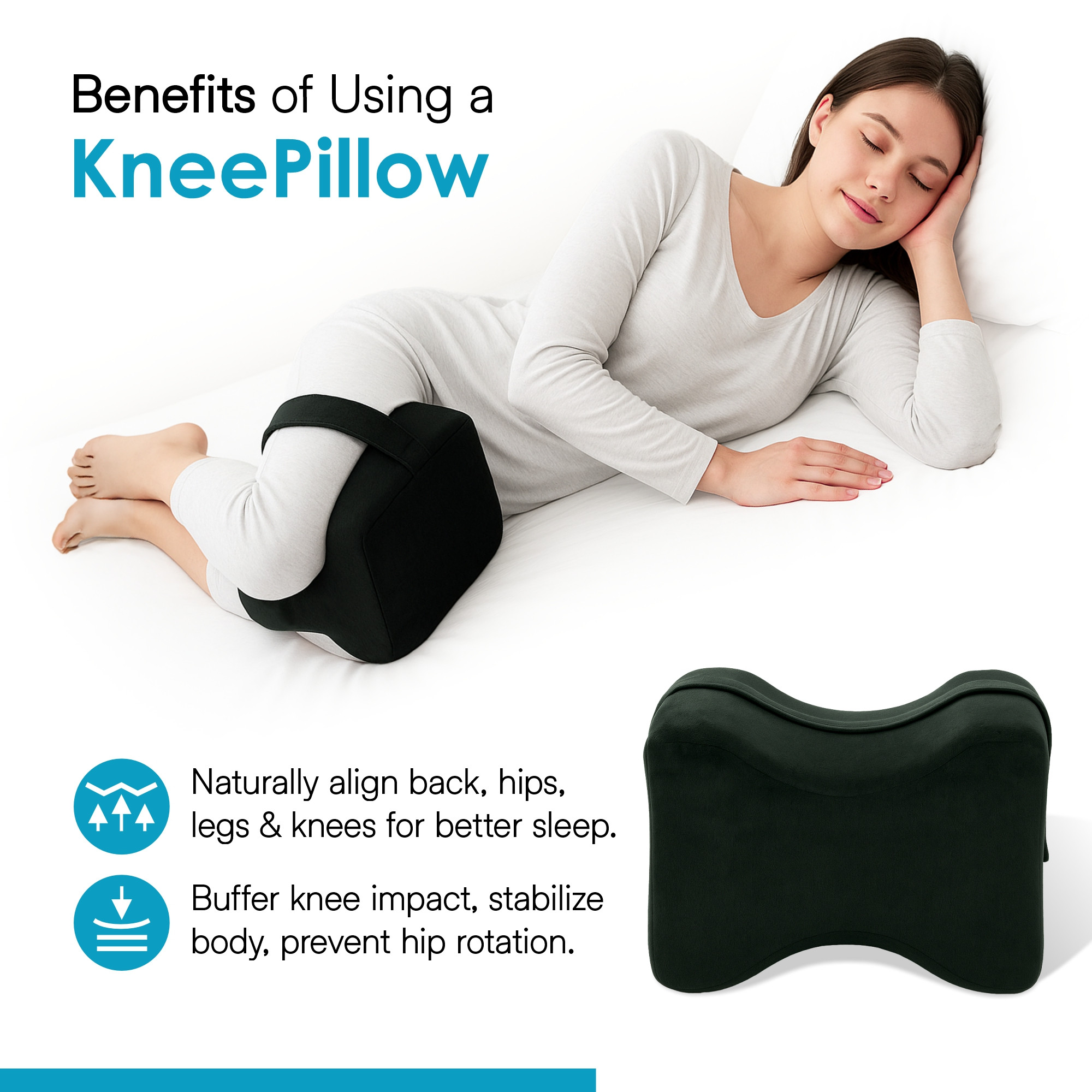 Kuber Industries Memory Foam Knock Knee Corrector with Zip  Leg Pillow for Sleeping  Knee Pillow for Side Sleep and Relief from Back Pain  Black