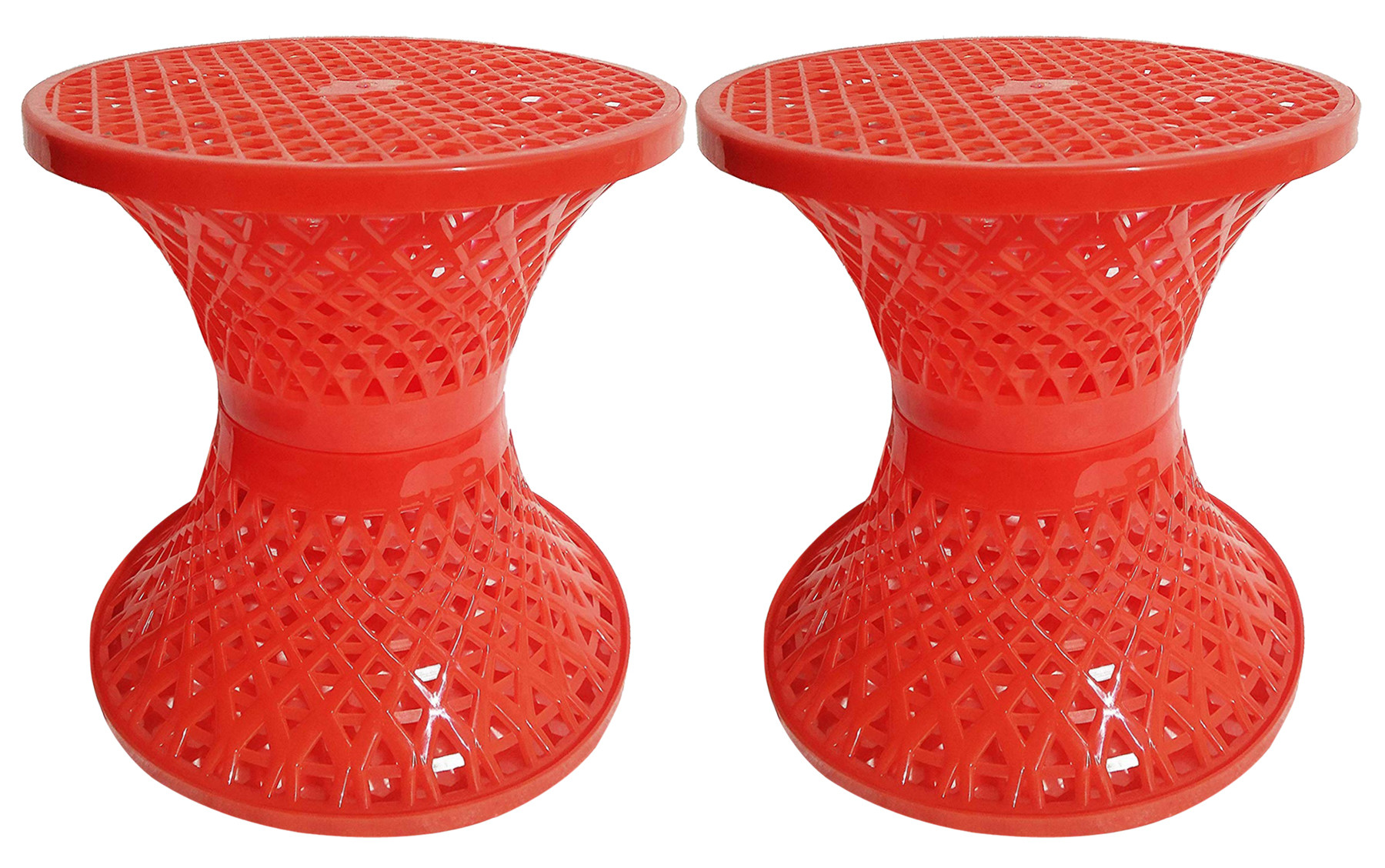 Kuber Industries Mesh Design Both Sided Plastic Sitting Stool, Planter Stand, Sidetable For Living Room, Bed Room, Garden in Damroo Style (Orange)