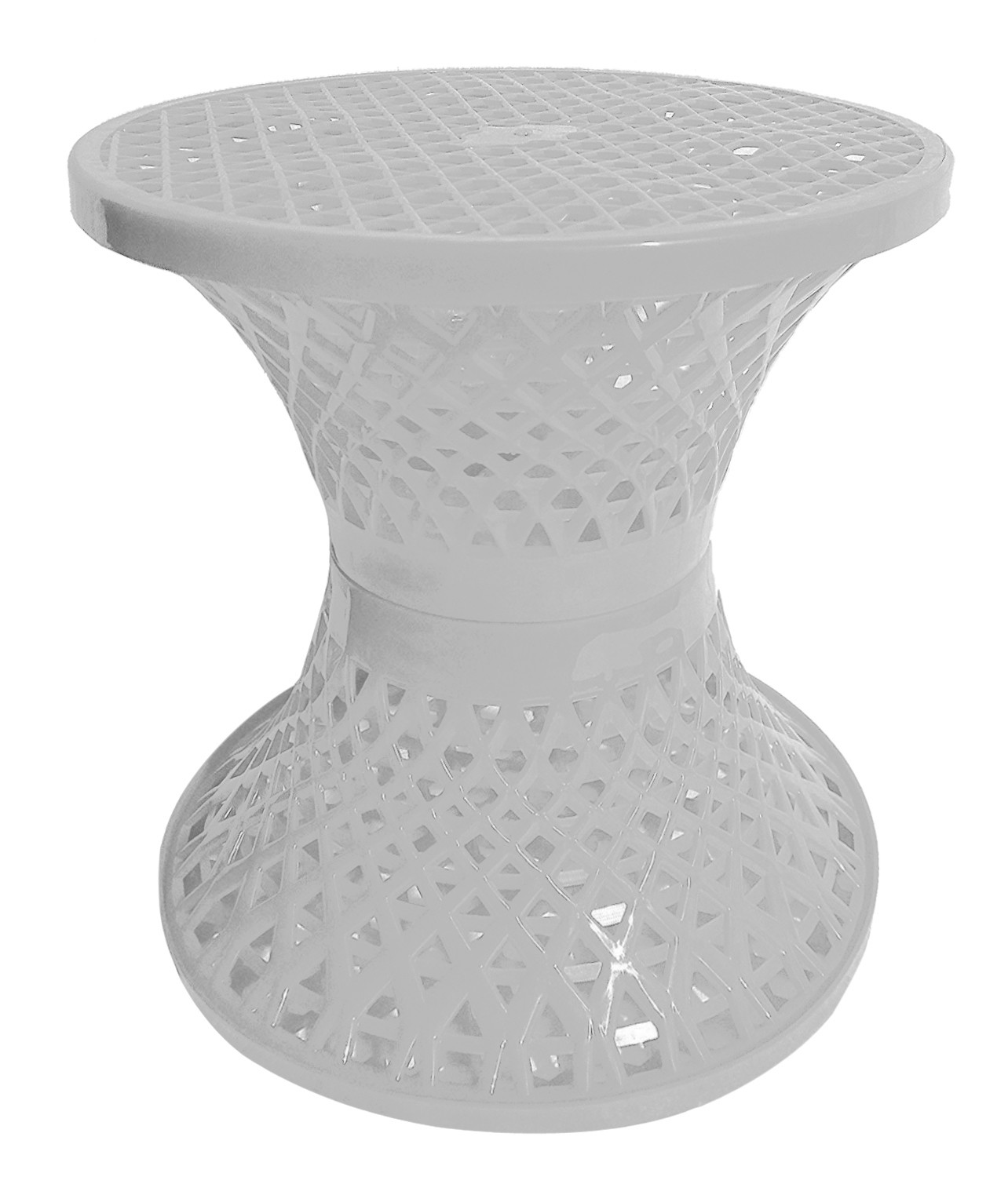 Kuber Industries Mesh Design Both Sided Plastic Sitting Stool, Planter Stand, Sidetable For Living Room, Bed Room, Garden in Damroo Style (White)