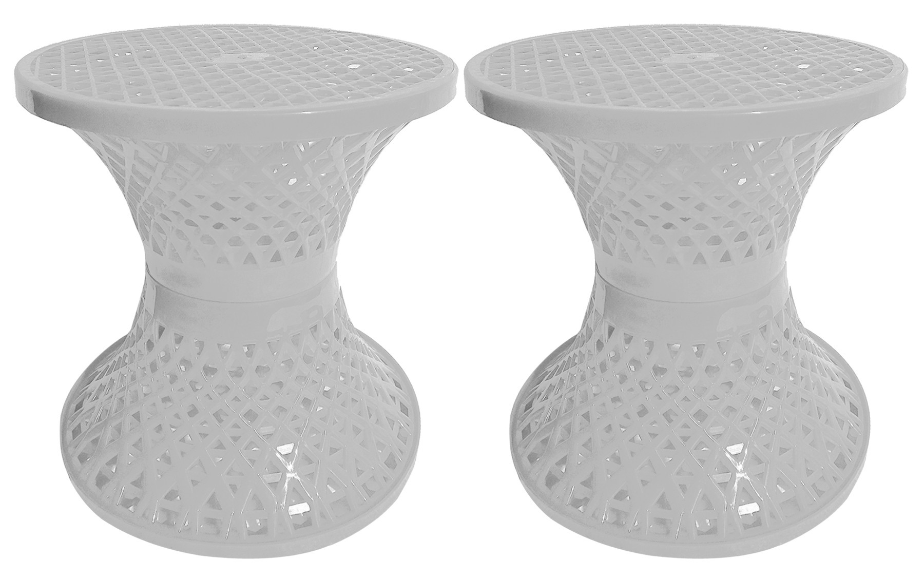 Kuber Industries Mesh Design Both Sided Plastic Sitting Stool, Planter Stand, Sidetable For Living Room, Bed Room, Garden in Damroo Style (White)