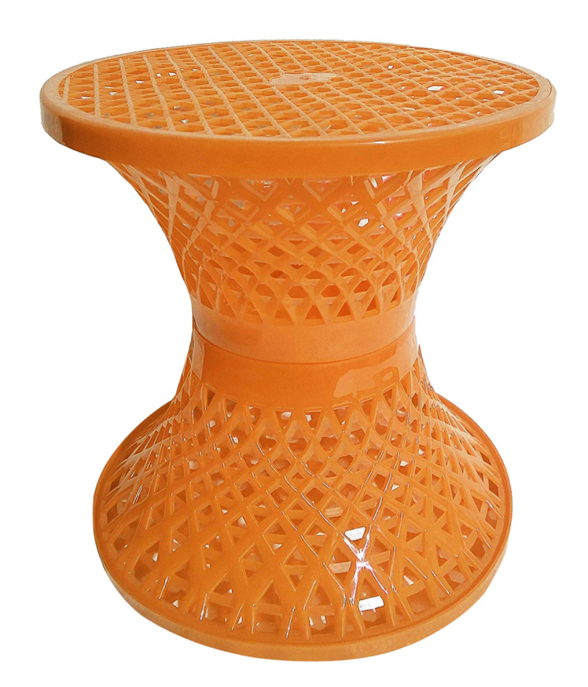 Kuber Industries Mesh Design Both Sided Plastic Sitting Stool, Planter Stand, Sidetable For Living Room, Bed Room, Garden in Damroo Style (Yellow)