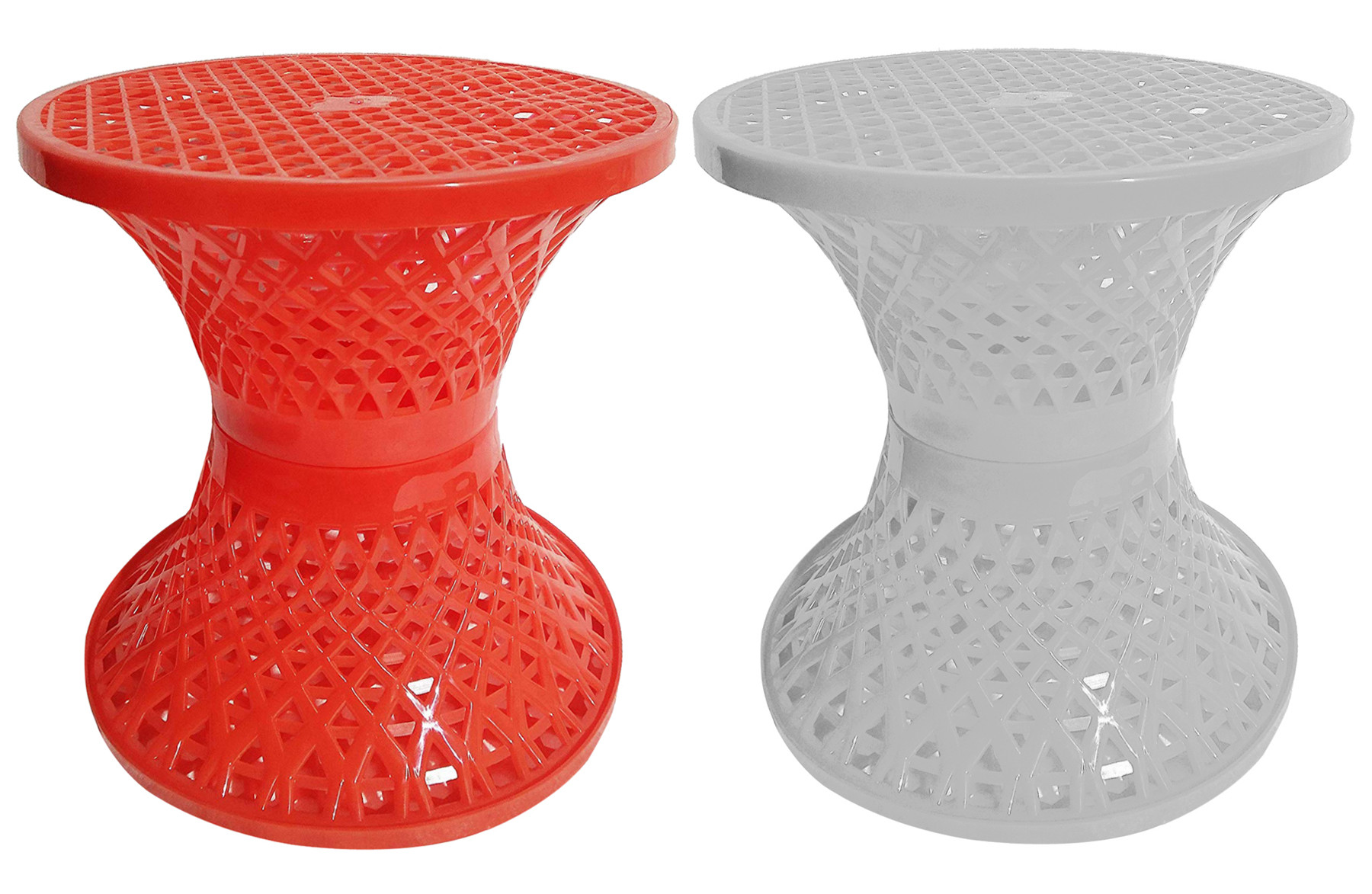 Kuber Industries Mesh Design Both Sided Plastic Sitting Stool, Planter Stand, Sidetable For Living Room, Bed Room, Garden in Damroo Style- Pack of 2 (Orange & White)