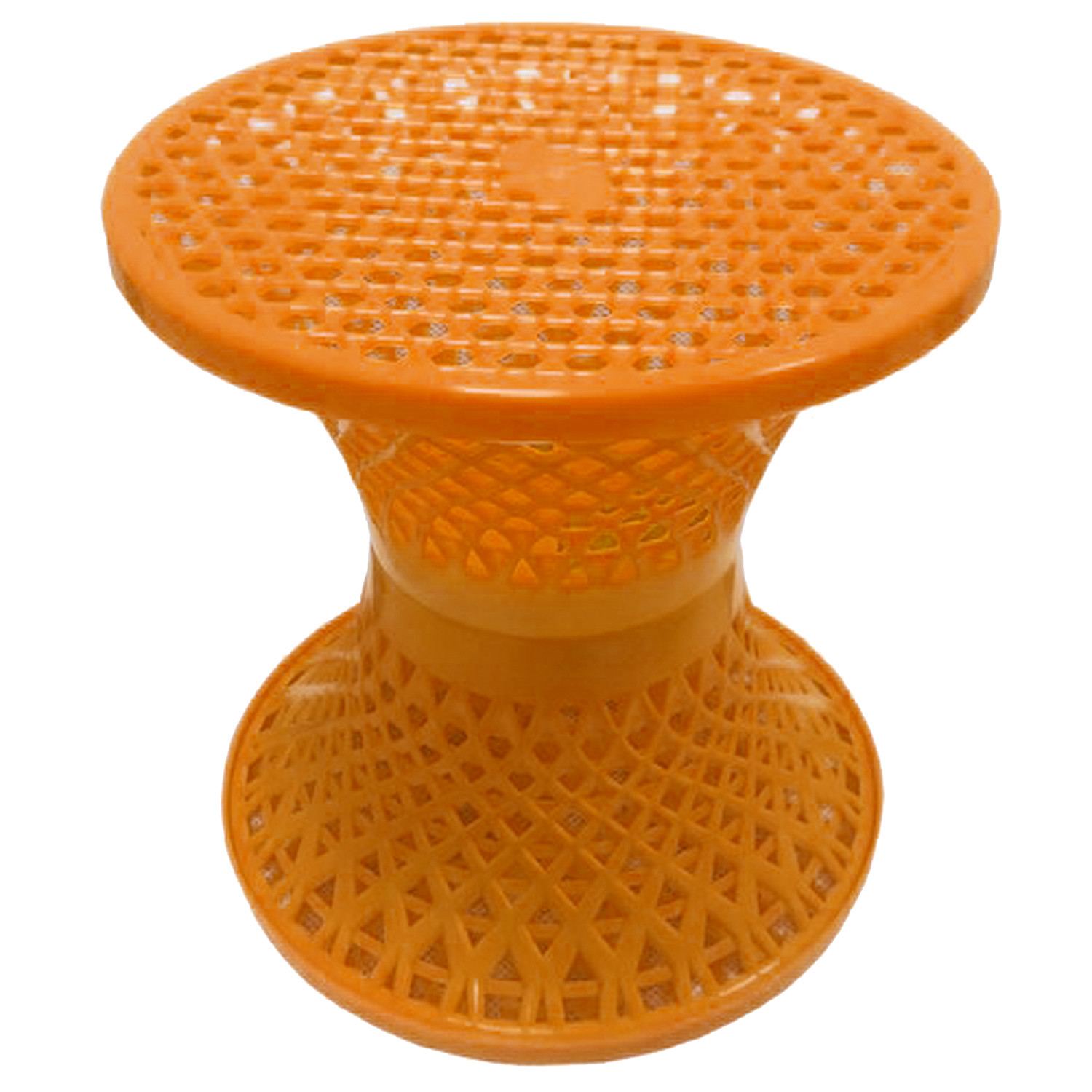 Kuber Industries Mesh Design Both Sided Plastic Sitting Stool, Planter Stand, Sidetable For Living Room, Bed Room, Garden in Damroo Style- Pack of 2 (Orange & Yellow)