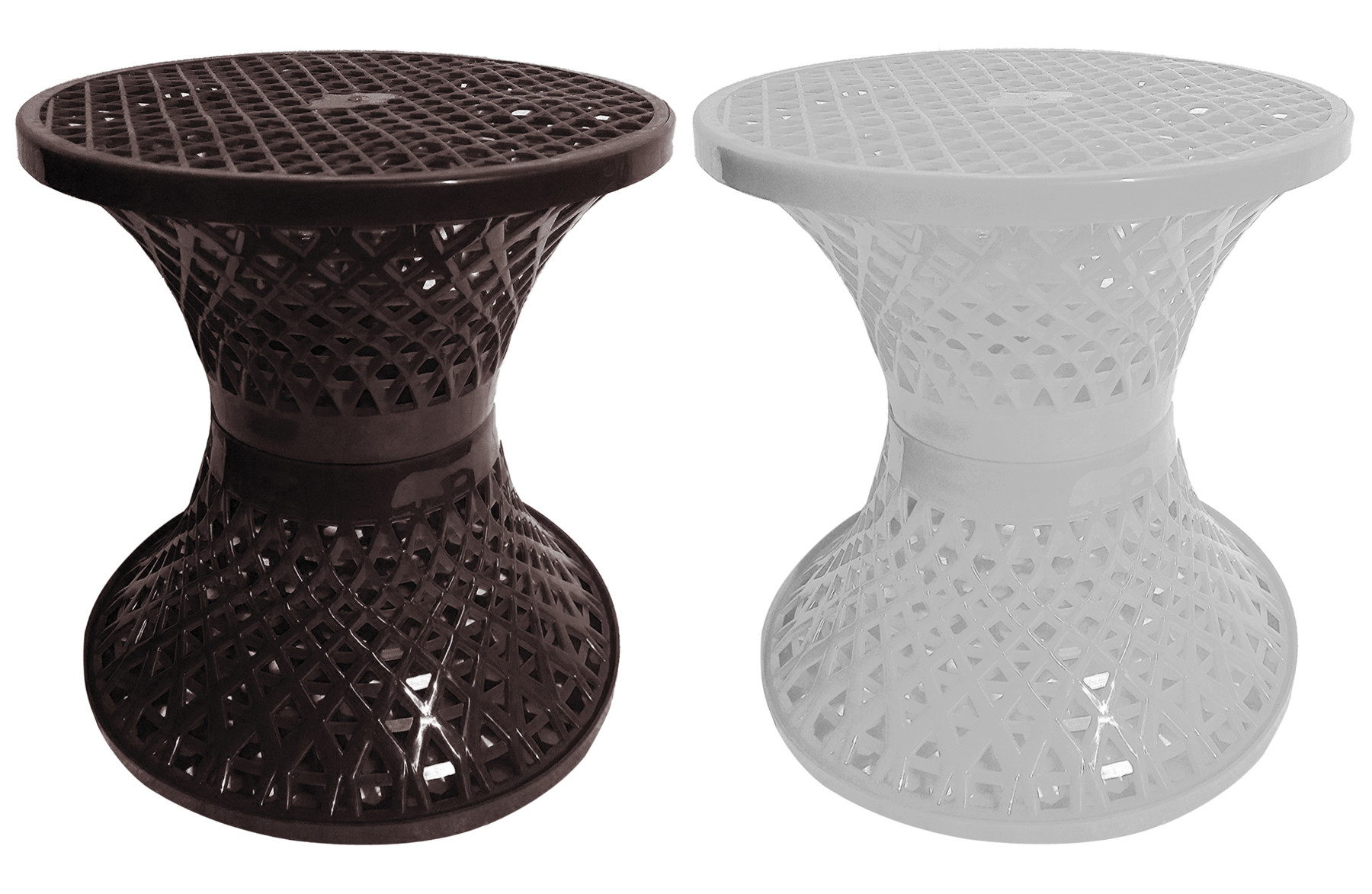 Kuber Industries Mesh Design Both Sided Plastic Sitting Stool, Planter Stand, Sidetable For Living Room, Bed Room, Garden in Damroo Style- Pack of 2 (Brown & White)
