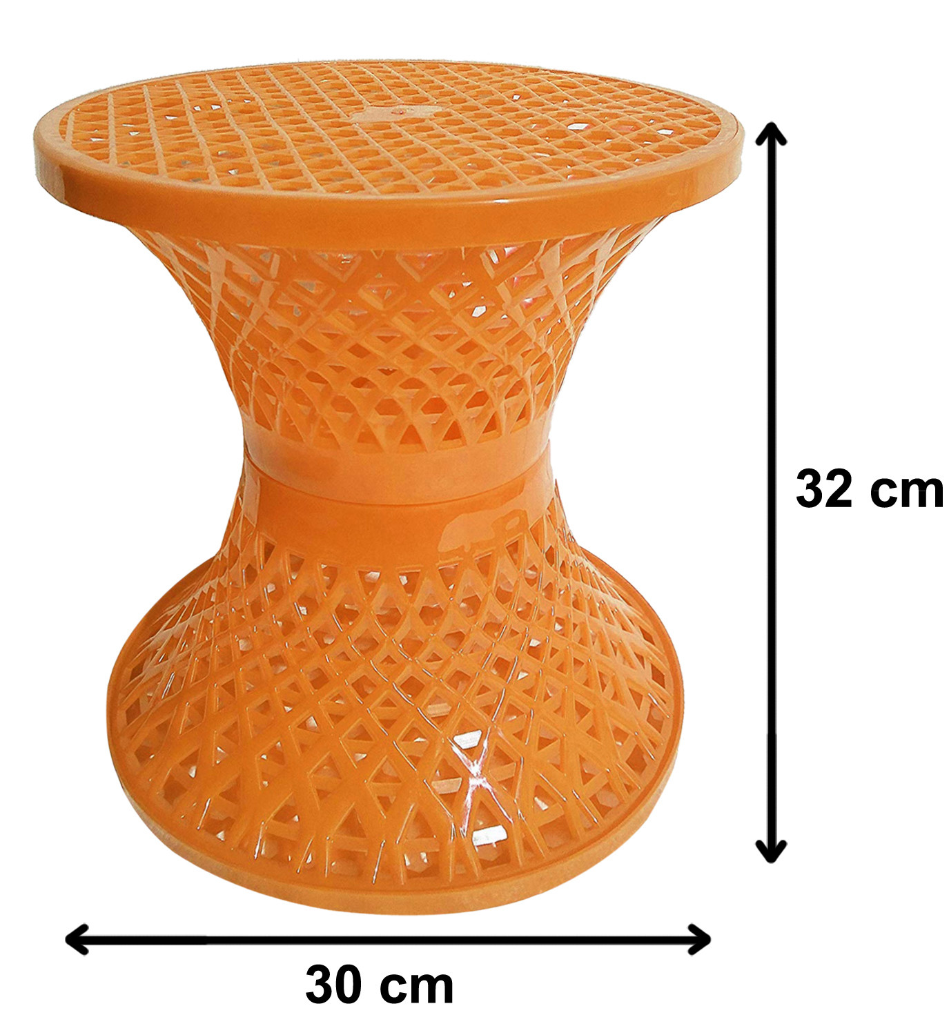 Kuber Industries Mesh Design Both Sided Plastic Sitting Stool, Planter Stand, Sidetable For Living Room, Bed Room, Garden in Damroo Style- Pack of 2 (White & Yellow)