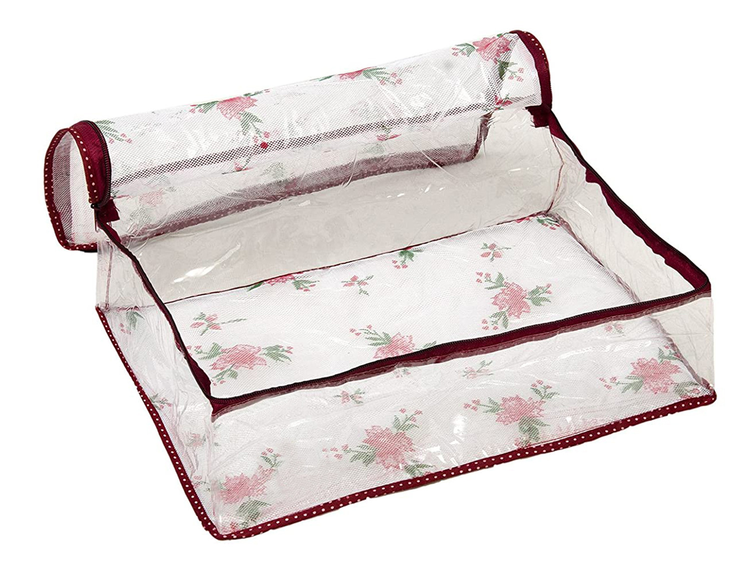 Kuber Industries Mesh Design Transparent PVC Multipurpose Small Storage Bag For Undergarments, lingerie, Blouse, Cosmetic (Maroon) -HS_38_KUBMART21569