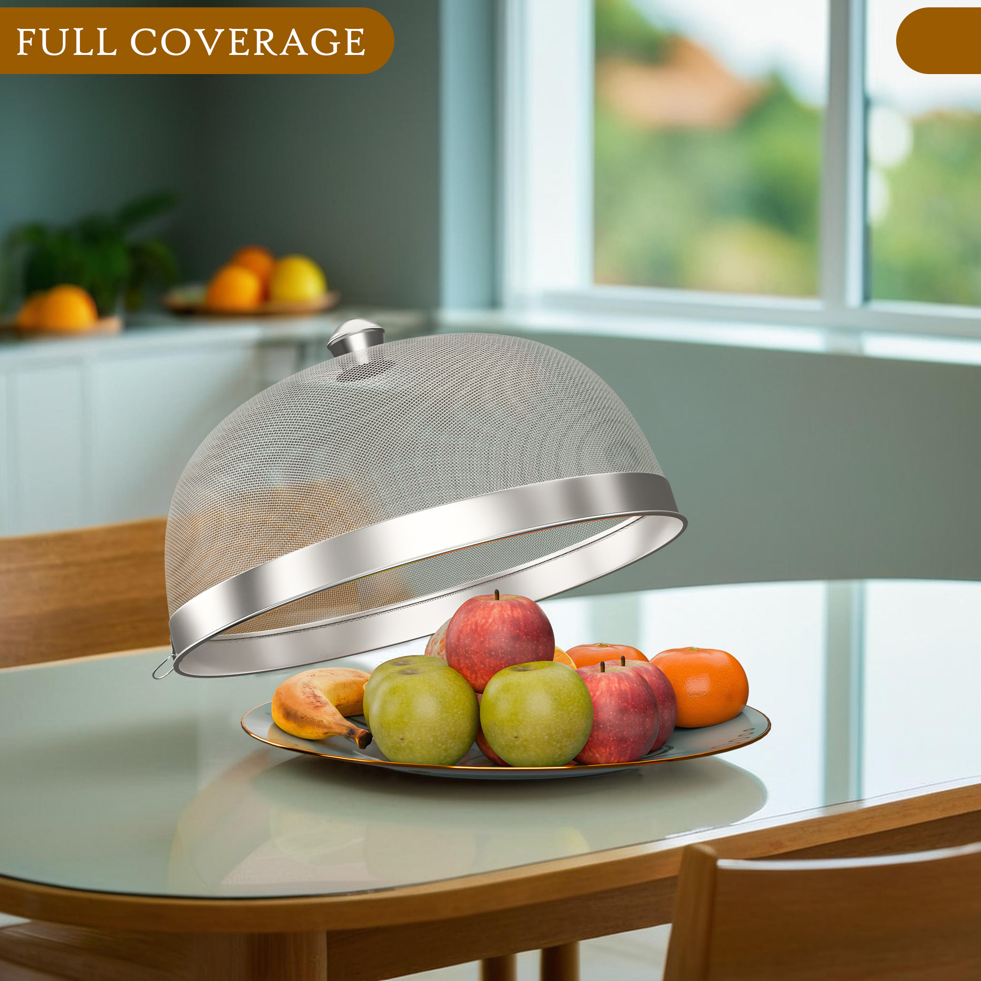 Kuber Industries Mesh Guard Stainless Steel Food Cover Dome  Dish Cover Net Basket for Kitchen  Outdoor Use  Protects Food from Mosquitoes Insects and Flies  Silver