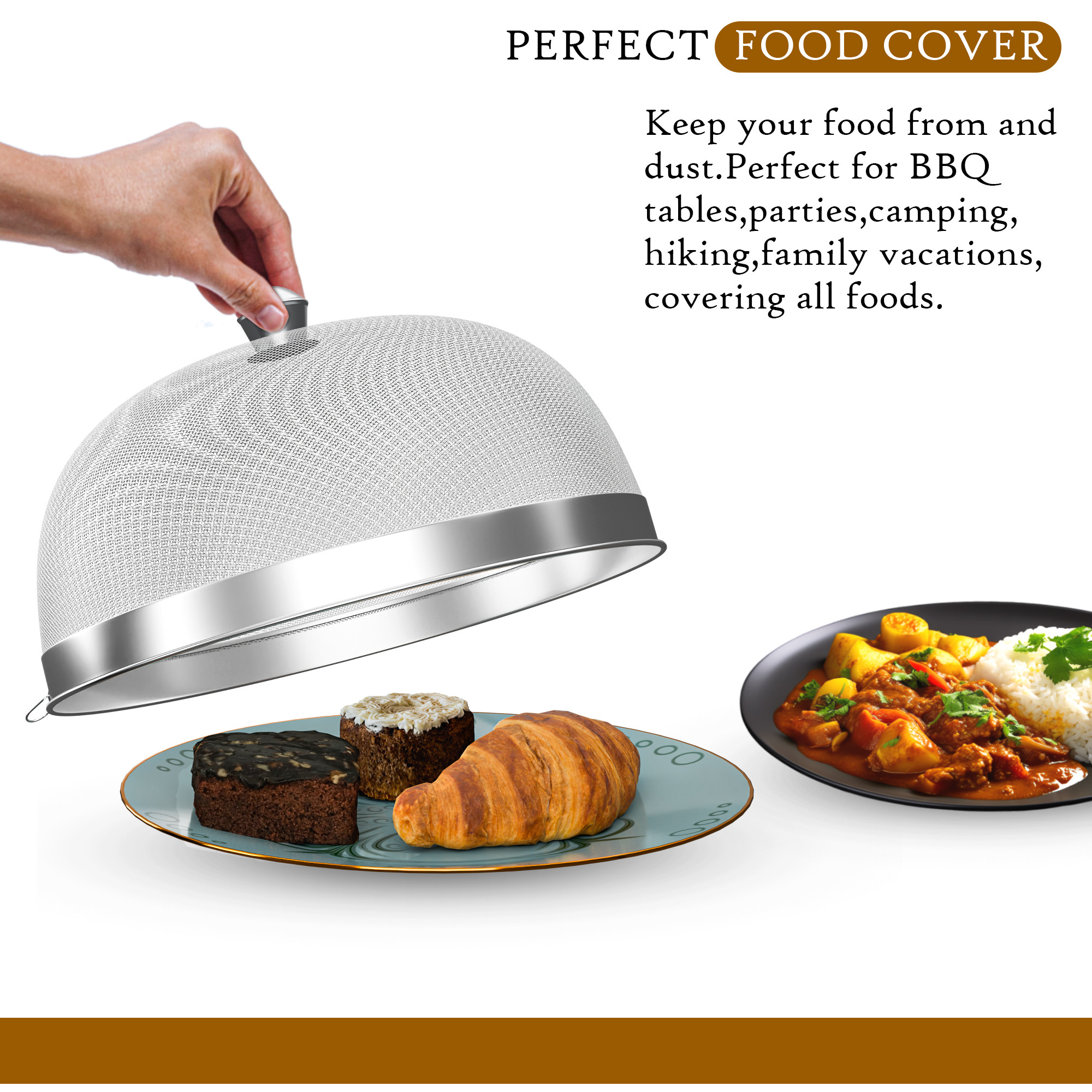 Kuber Industries Mesh Guard Stainless Steel Food Cover Dome  Dish Cover Net Basket for Kitchen  Outdoor Use  Protects Food from Mosquitoes Insects and Flies  Silver