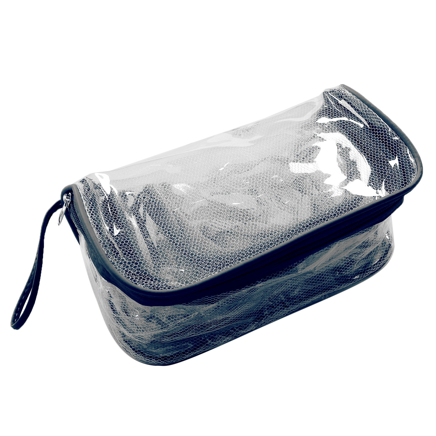 Kuber Industries Mesh Net Laminated Transparent Jewellery Kit |Vanity Pouch For Home & Travel With Handle,1 Set of 4 Pouch (Blue)