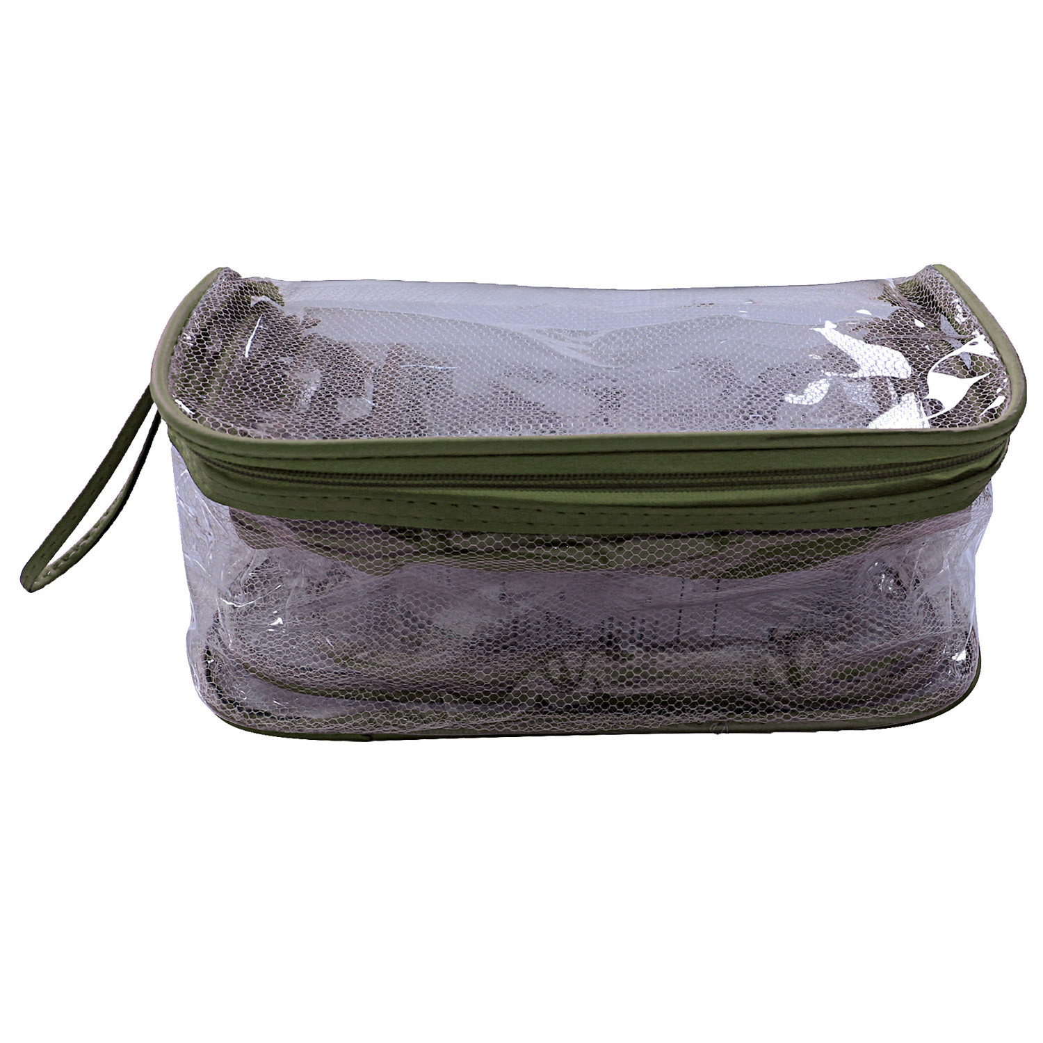 Kuber Industries Mesh Net Laminated Transparent Jewellery Kit |Vanity Pouch For Home & Travel With Handle,1 Set of 4 Pouch (Green)