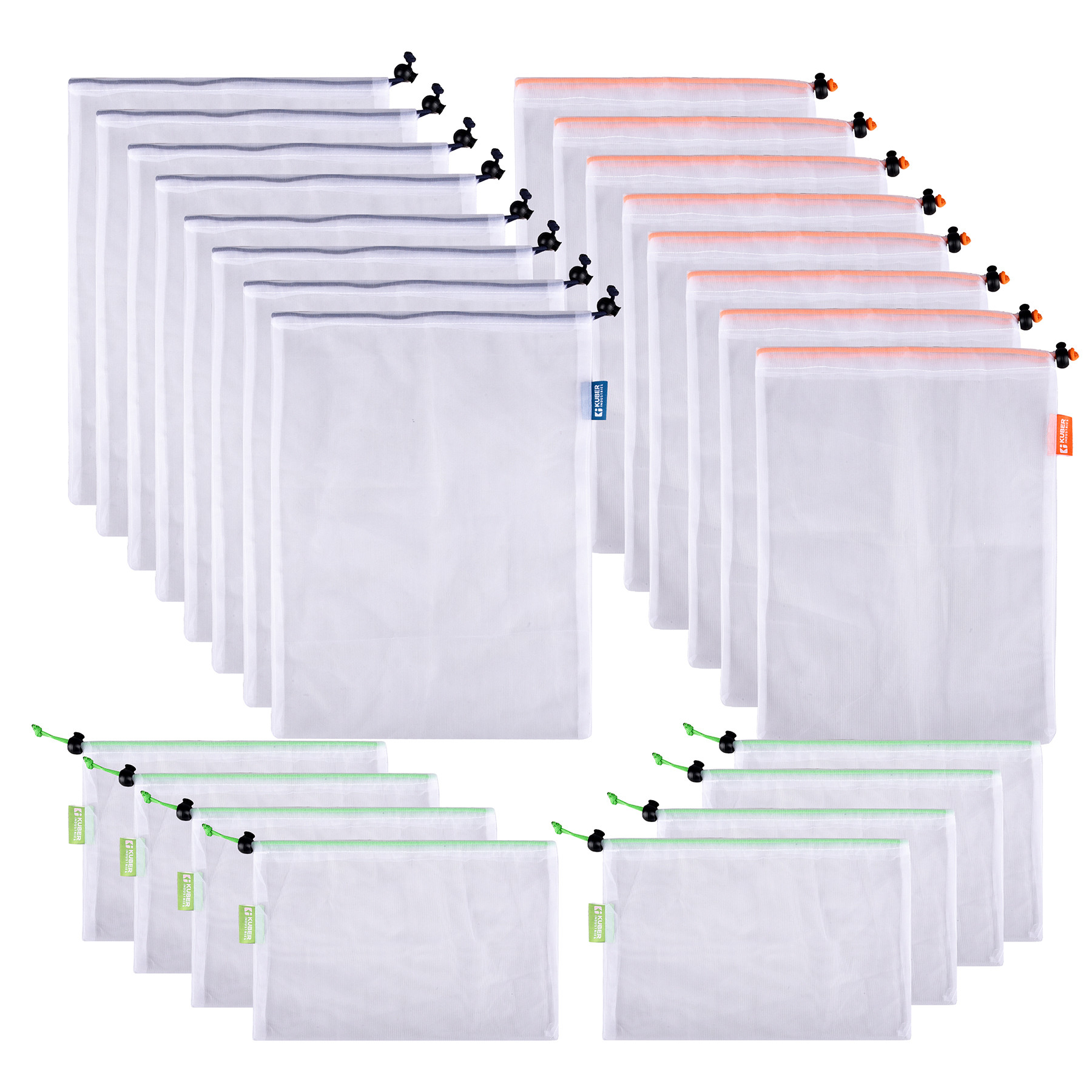 Kuber Industries Mesh Storage Bag | Reusable Mesh Bags | Carry Bags for Fruits-Vegetables-Toys-Groceries |Small-Medium-Large Travel Storage Bags |  White