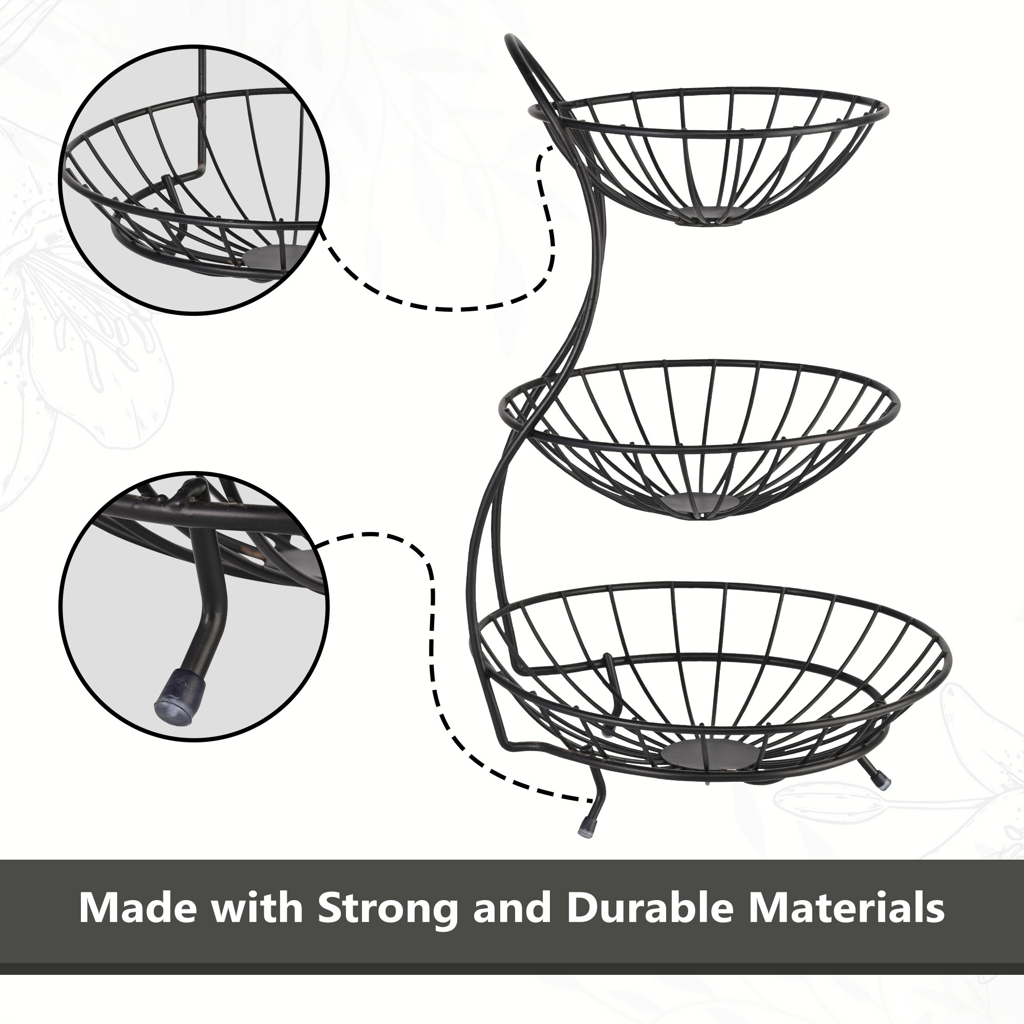 Kuber Industries Metal 3-Layer Basket Organizer for Kitchen - Aalu Pyajonion Storage Basket  Circular Countertop Side Stand  Black
