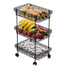 Metal 3-Layer Multipurpose Fruits &amp; Vegetable Stand / Kitchen Trolley with Wheels | Space-Saving Onion Potato Rack for Kitchen Storage | Black