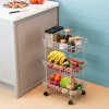 Metal 3-Layer Multipurpose Fruits & Vegetable Stand / Kitchen Trolley with Wheels | Space-Saving Onion Potato Rack for Kitchen Storage | Silver